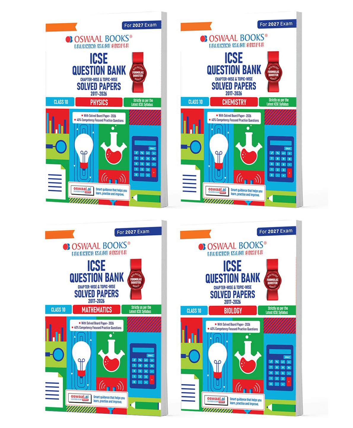 OSWAAL BOOKS ICSE Question Bank Class 10 Physics, Chemistry, Maths& Biology (Set of 4 Books) For 2027 Board Exam | Chapter-wise& Topic-wise |with Competency-focused | Latest Syllabus& Exam Pattern-image-0
