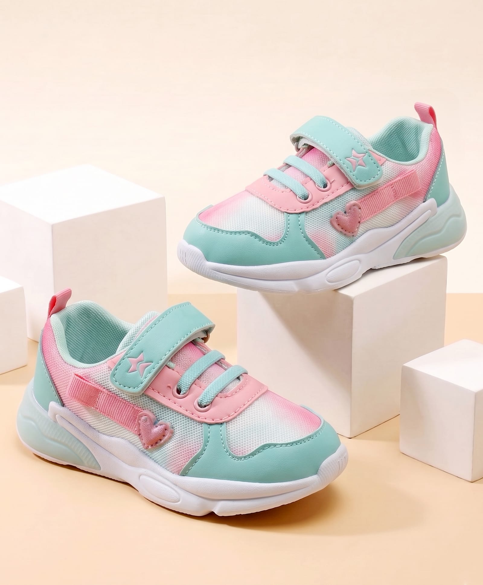 Cute Walk by Babyhug Velcro Closure Sneaker Shoes With Hearts Applique - Mint-image-30