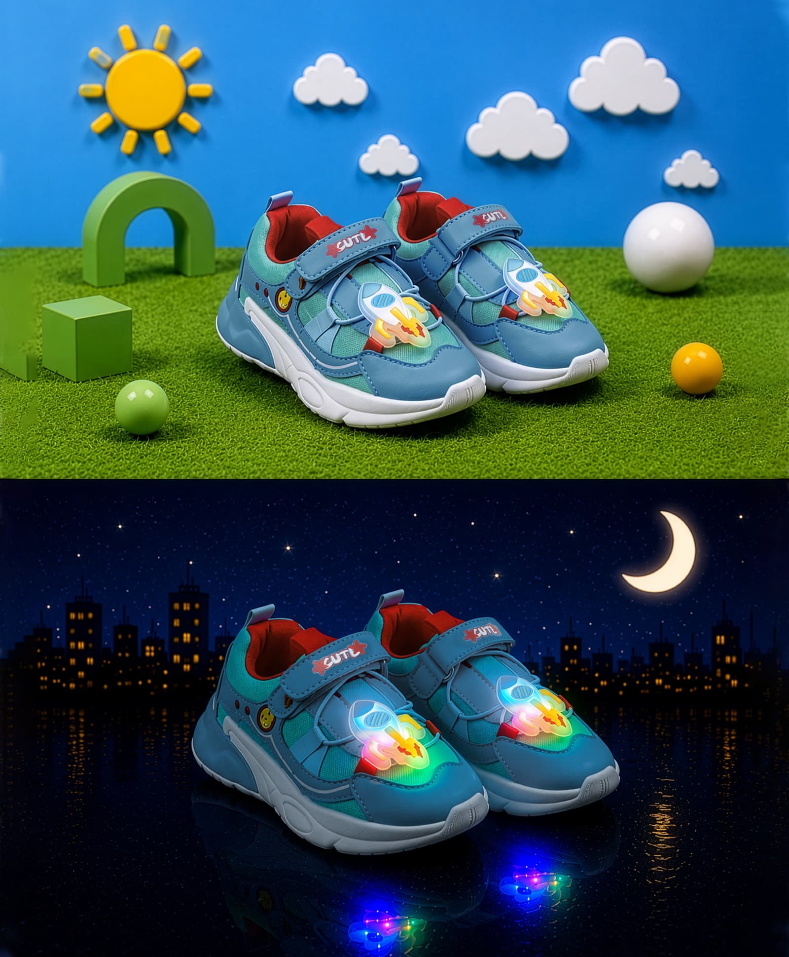 Cute Walk by Babyhug Velcro Closure Sneaker With Space Rocket Applique - Blue-image-31