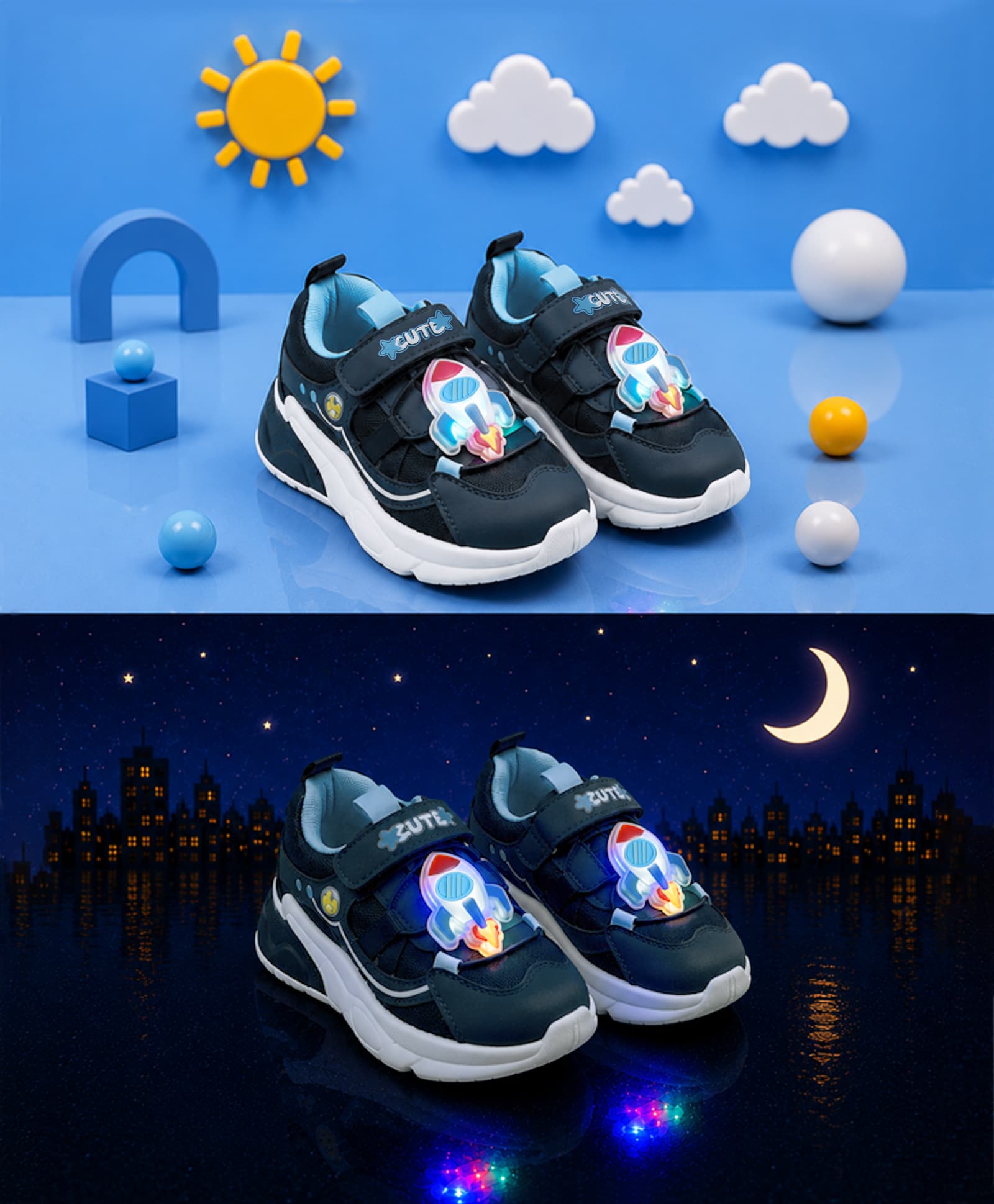 Cute Walk by Babyhug Velcro Closure Sneaker With Space Rocket Applique - Navy Blue-image-32