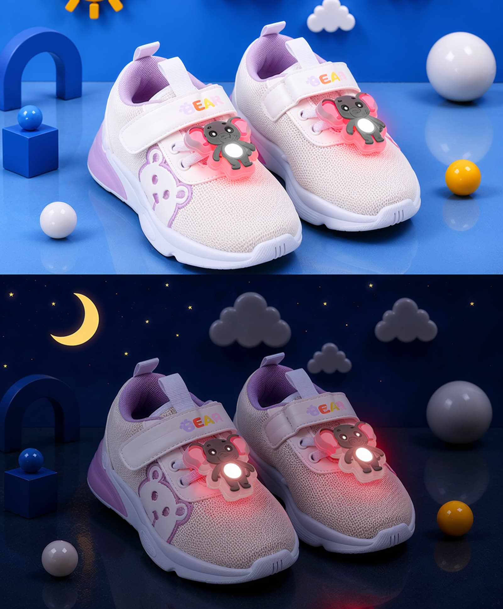 Cute Walk by Babyhug Velcro Closure Sneakers With Elephant Applique & LED - Purple-image-47