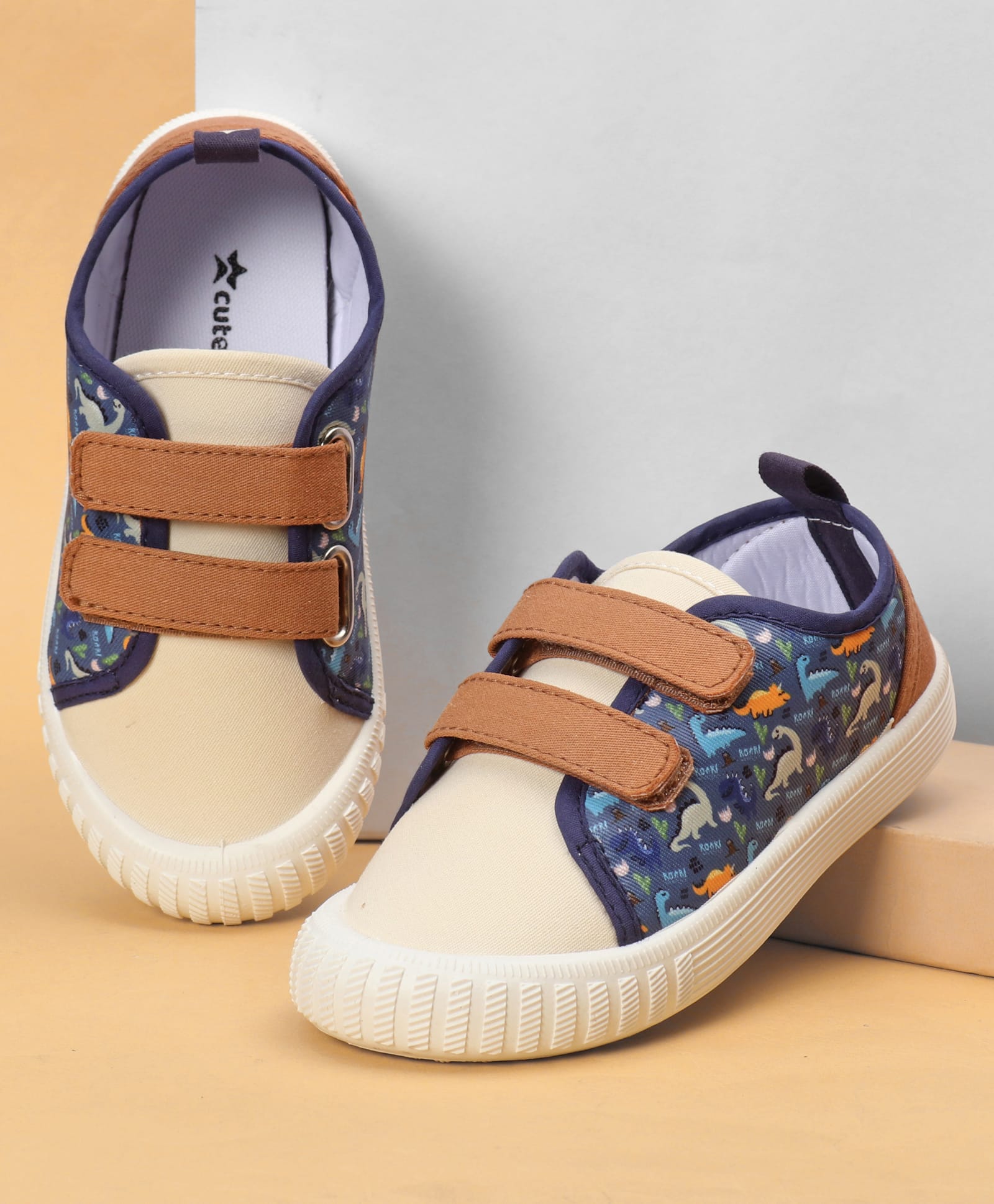 Cute Walk by Babyhug Velcro Closure Dino Printed Casual Shoes - Tan-picture-12