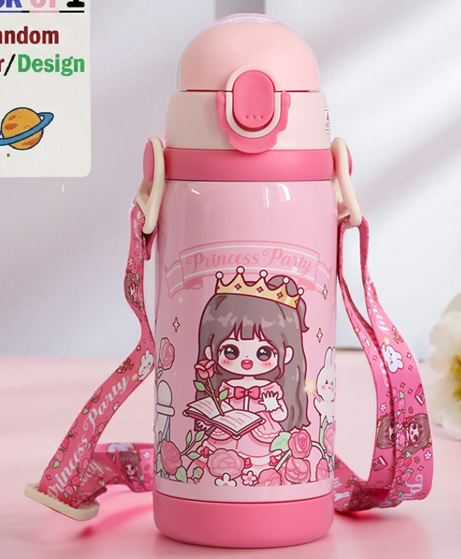 ADKD Kids Insulated Stainless Steel Water Bottle With Straw & Strap | Cartoon Sweet Cool Girls Printed Leakproof Sipper Bottle For School | Thermal Hot & Cold Bottle For Kids(Pack of 1,Random Color)-picture-13