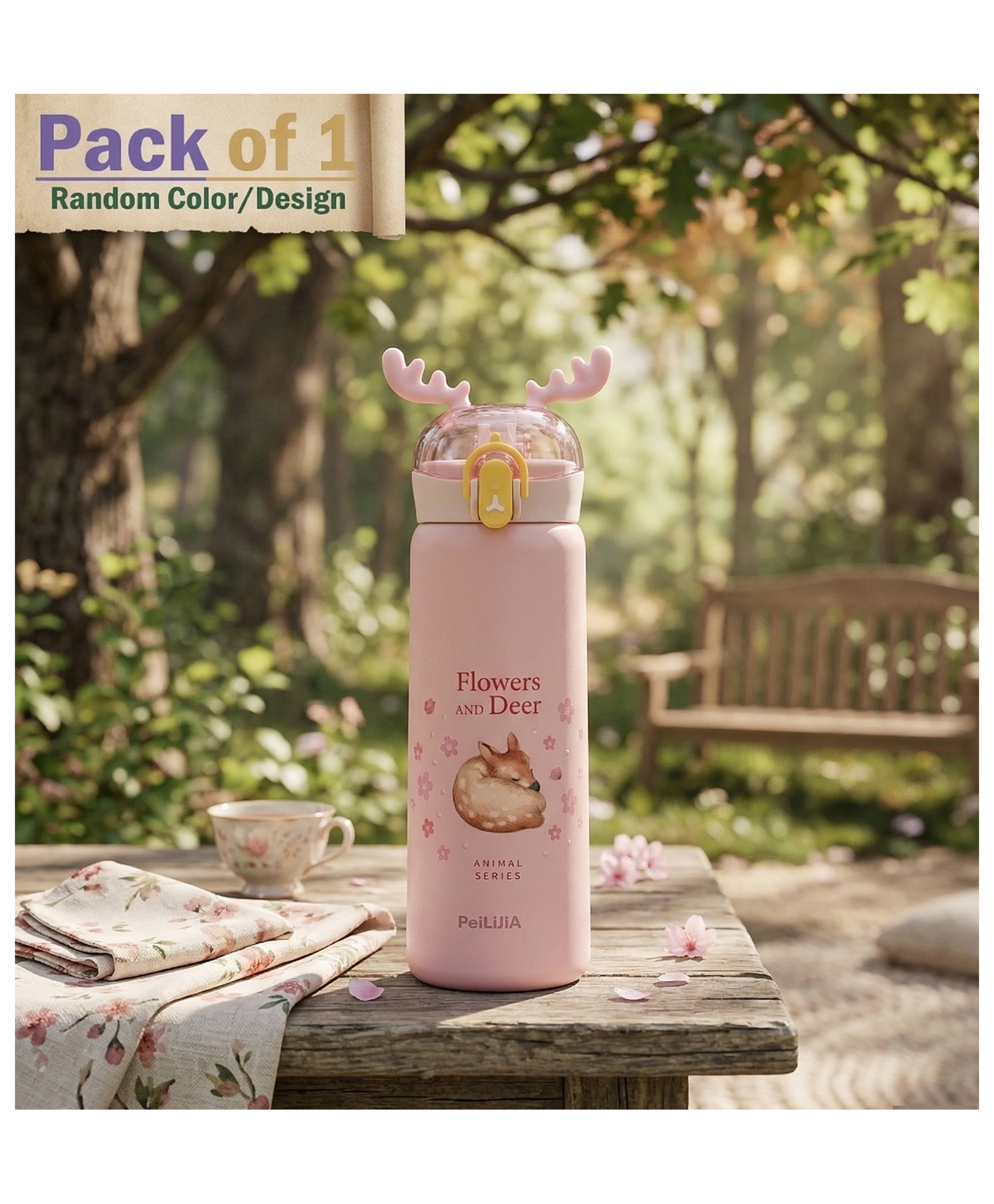 ADKD Cute Deer Printed Stainless Steel Water Bottle for Kids & Adults, Leakproof Insulated Flask Bottle with Straw Lid, BPA Free Thermos Bottle (Pack of 1,Random Color)-picture-37