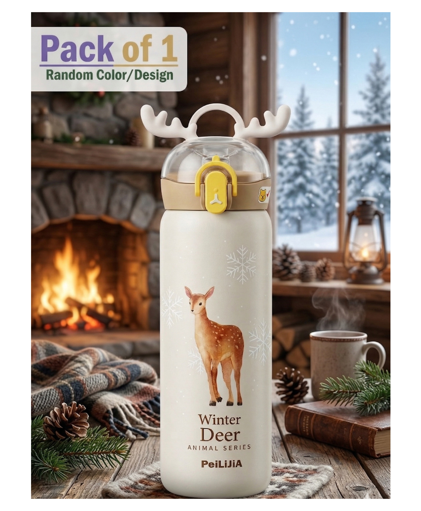 ADKD Cute Deer Printed Stainless Steel Water Bottle for Kids & Adults, Leakproof Insulated Flask Bottle with Straw Lid, BPA Free Thermos Bottle (Pack of 1,Random Color)-picture-43