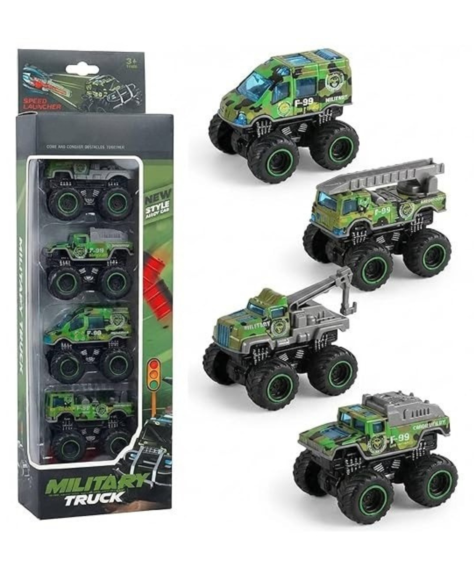 Lumo Brilliant Toys Alloy Military Truck Set (Pack of 4) with Manual Launcher, Die-Cast Metal Army Trucks for Kids, Mini Big Wheel Off-Road Vehicles Toy Set for Boys & Girls, Age 3+ Multicolor-image-49