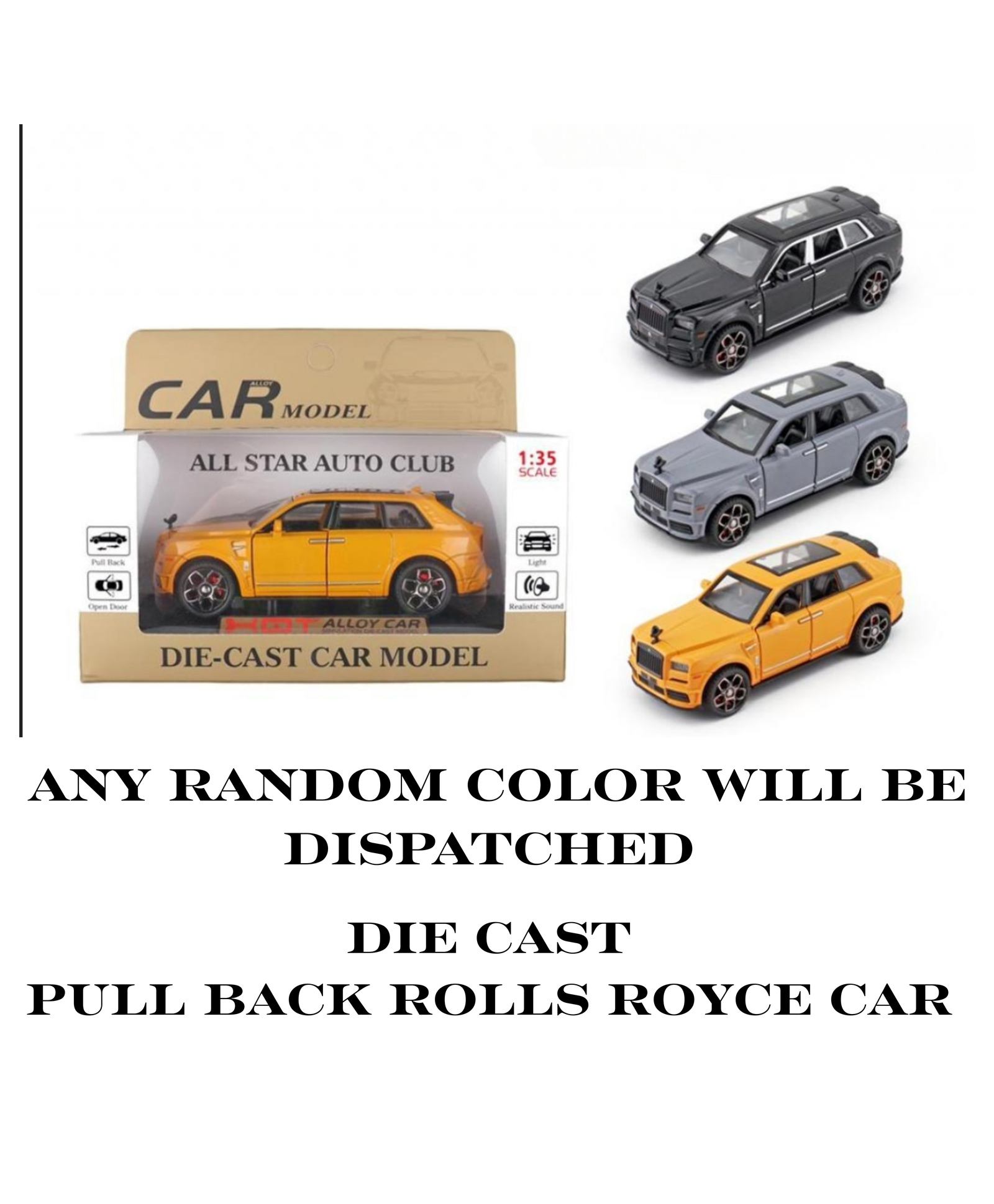 YAMAMA 1:35 Rolls Royce Cullinan Car Model, Diecast Pull Back Car Toy car, Doors Open, Light and Sound, Boys Toys Kids Adults- PACK OF 1- COLOR MAY VARY-image-39