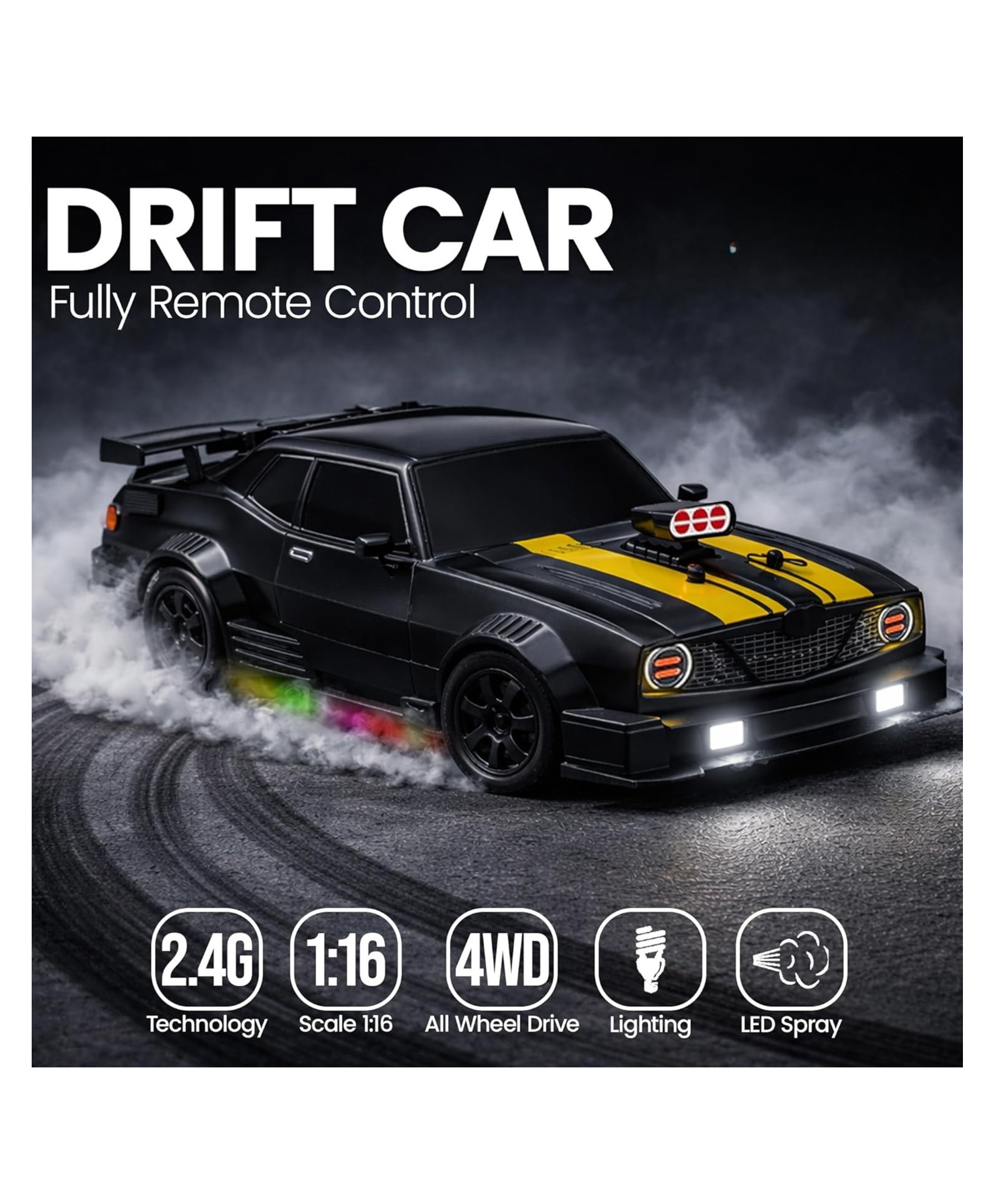 Lumo Brilliant Toys RC Drift Car for Kids, 1:16 Scale Remote Control Racing Car with Smoke Effect, Rechargeable Battery, 2.4GHz Controller, High Speed Toy Car-picture-18