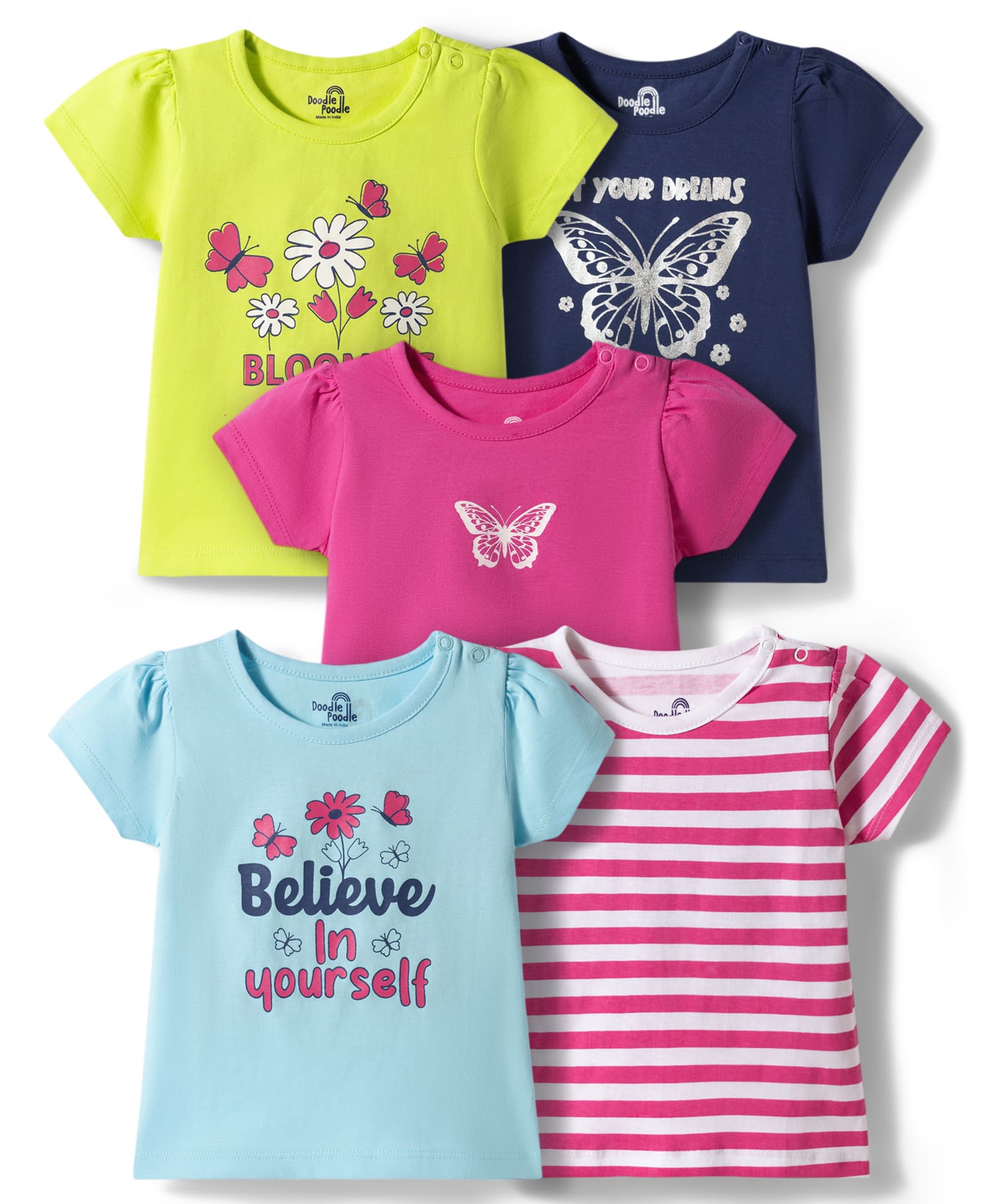 Doodle Poodle Single Jersey Knit Half Sleeves Printed T-Shirts Pack of 5 - Multicolor-picture-29