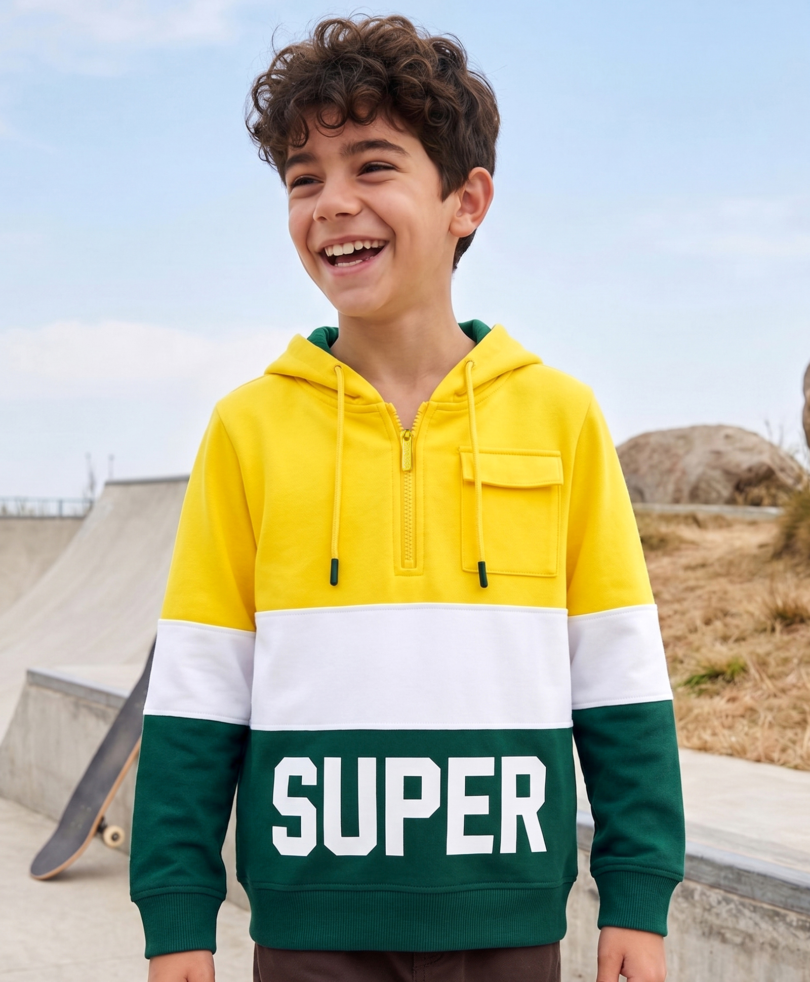 Pine Kids 100% Cotton Knit Full Sleeves Hooded Sweatshirt With Super Print - Yellow-picture-20