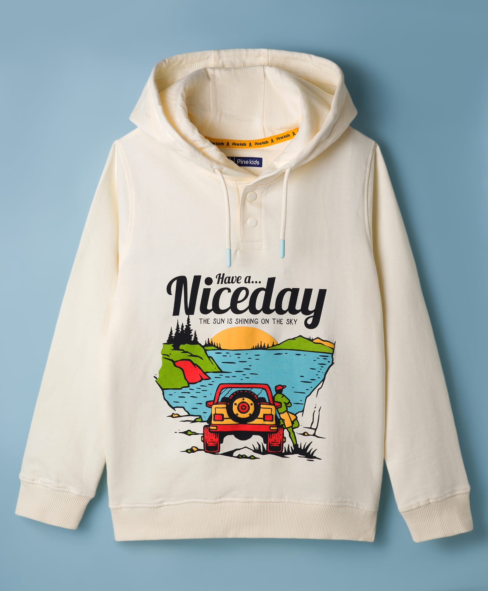 Pine Kids Cotton Knit Sweatshirt Hooded Neck Graphic Print Offwhite 5-6 Years-image-11
