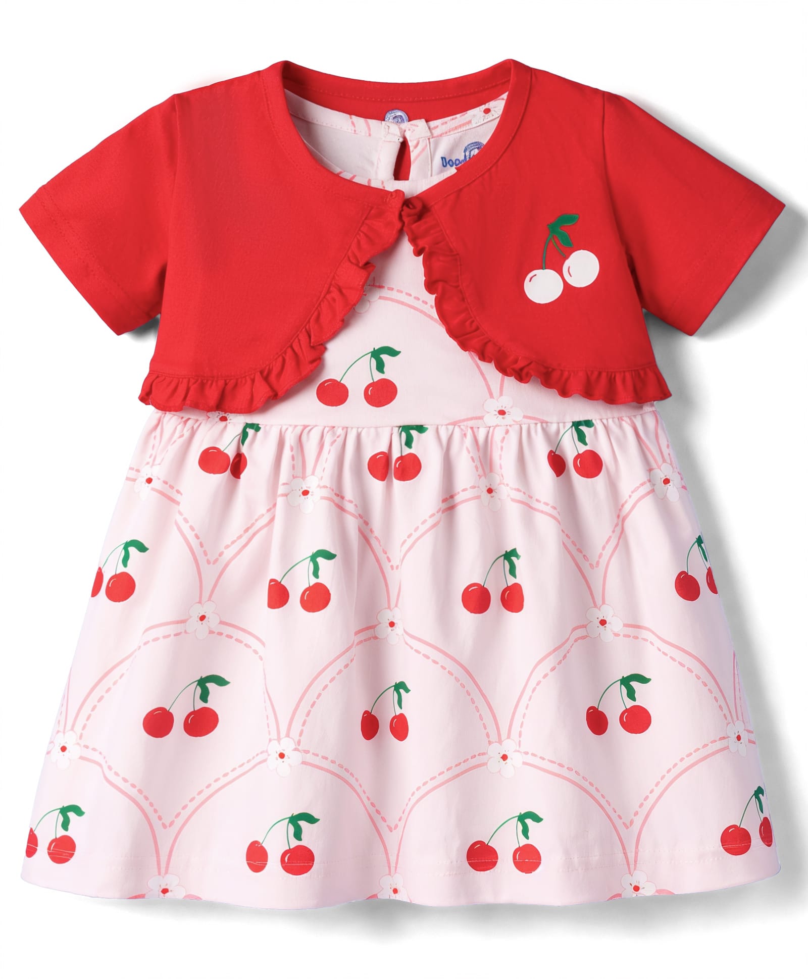 Doodle Poodle Cotton Knit Frocks with Shrug, Half Sleeve, Printed, , Dark Red 9-12 Months-picture-27
