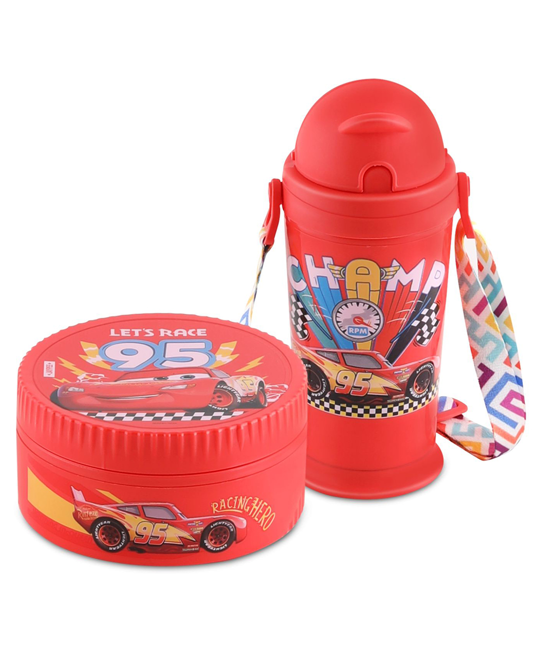 Jaypee First Step Combo Insulated Inner Stainless Steel Lunch Box 375ml with Steel Dish & Insulated Sipper Water Bottle 270ml Disney Character Printed for kids, Red-image-41