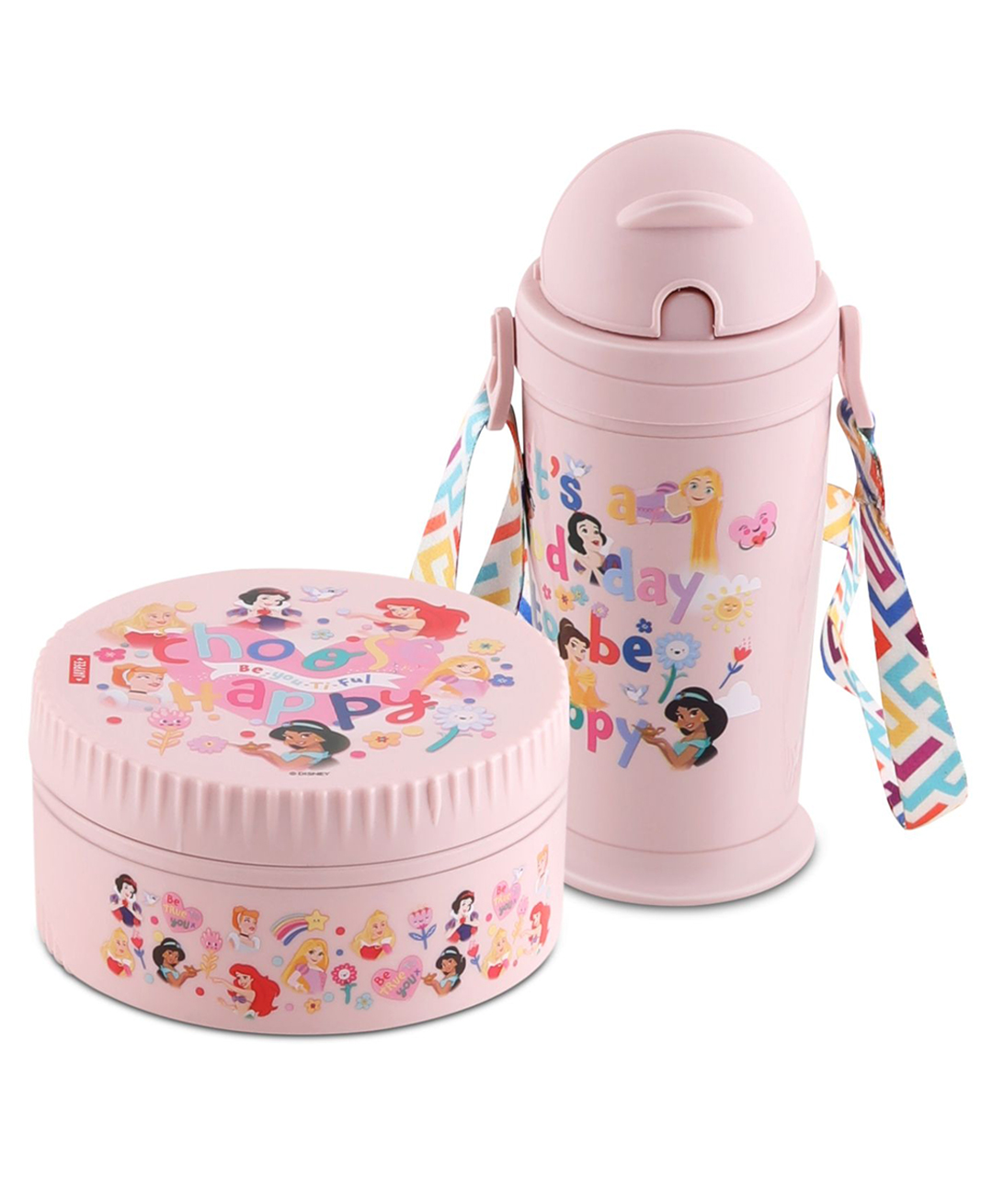 Jaypee First Step Combo Insulated Inner Stainless Steel Lunch Box 375ml with Steel Dish & Insulated Sipper Water Bottle 270ml Disney Character Printed for kids, Pink-picture-0