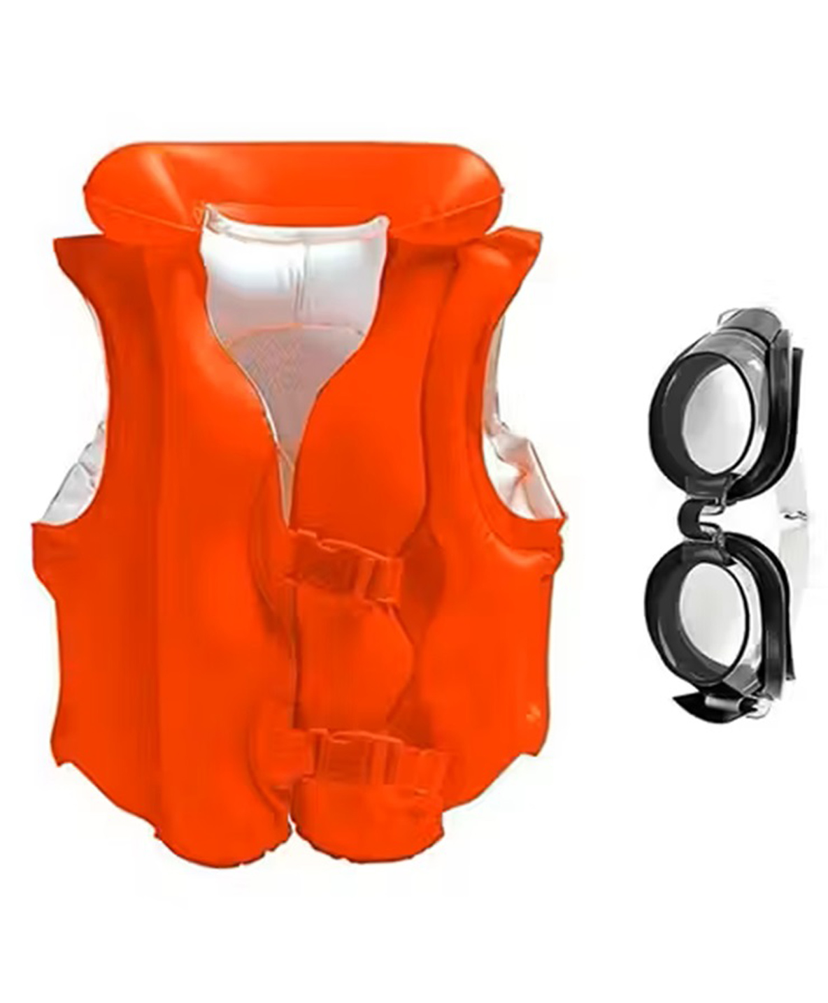 Azhari Swim Vest Inflatable Pool Life Jacket with Adjustable Swimming Goggles Combo Set For Kids Color May Vary-image-2