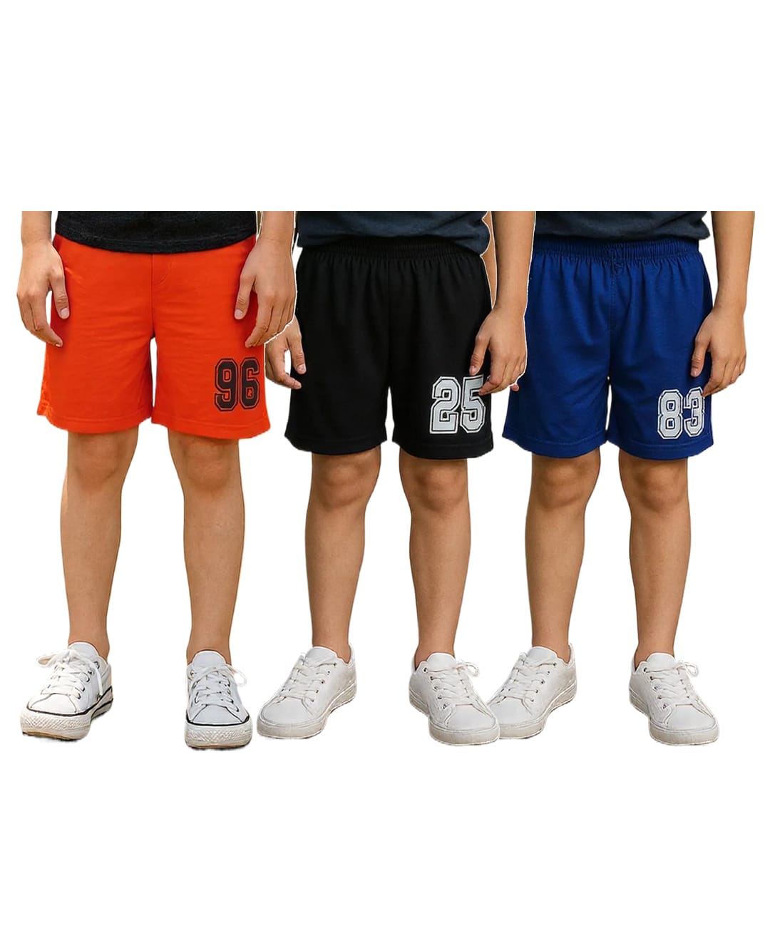 Clothe Funn Cotton Knit Pack Of 3 Numericals Printed Shorts - Orange Royal Blue & Black-picture-14