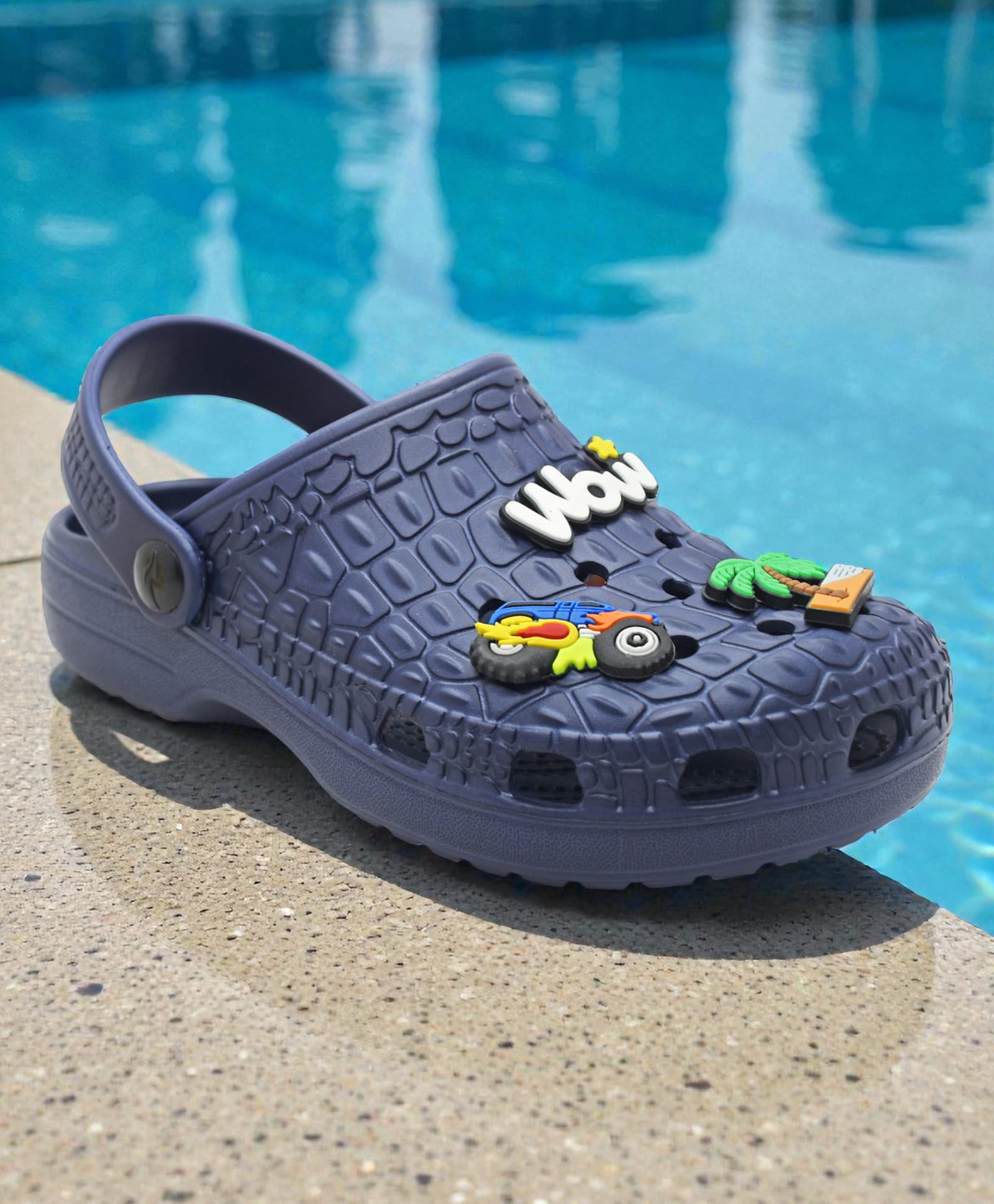TRV Kids Vehicle & Coconut Tree Applique Detailed Perforated Slingback Clogs - Blue-image-45