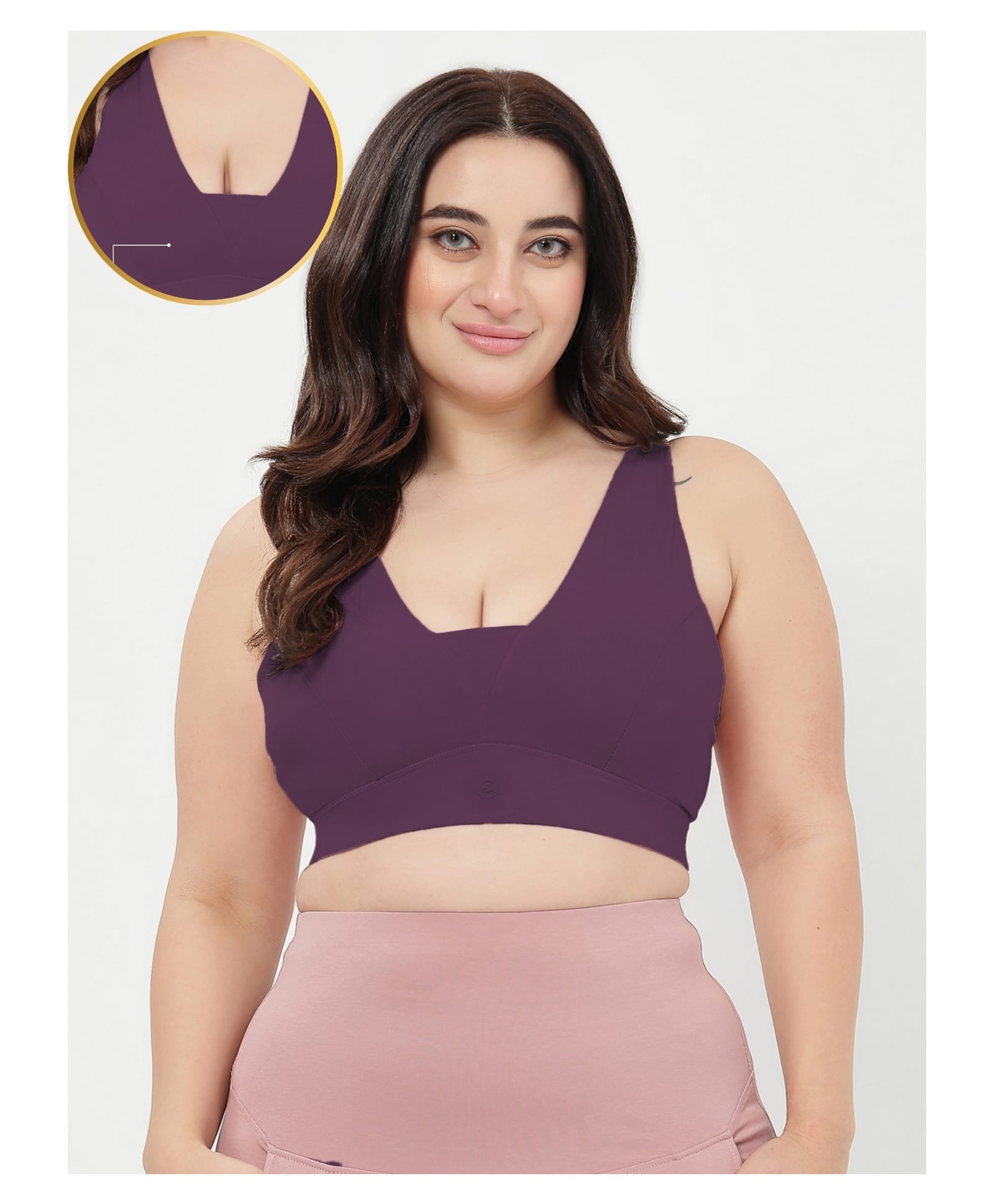 Zelena 95% Cotton 5% Elastane Knit Sleeveless Solid Maternity Padded Maternity Bra - Mauve Rose-picture-34