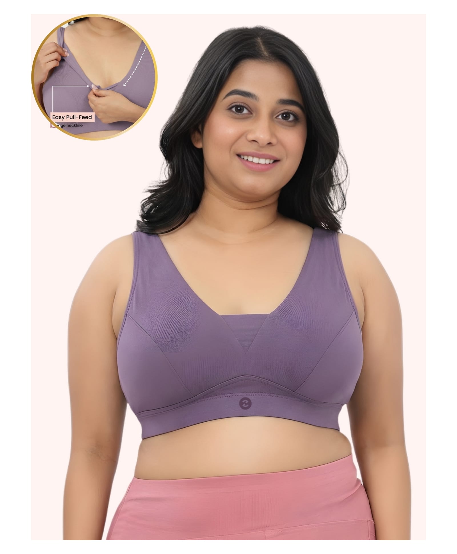 Zelena 92% Cotton 8% Elastane Knitted Sleeveless Solid Maternity & Nursing Bra For Women, Fixed Padded Wirefree Full Coverage Feeding Bra For Pregnancy & Post Delivery - Lavender-picture-13