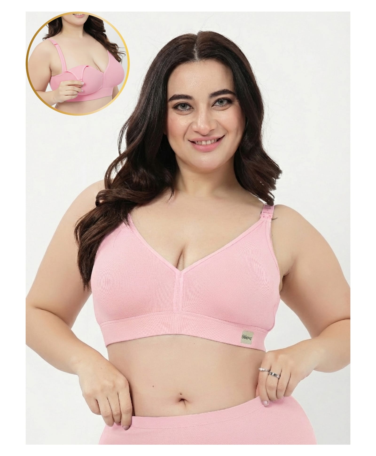 Zelena 95% Cotton 7% Elastane Knit Sleeveless Solid Maternity Padded Maternity Bra - Baby Pink-image-28