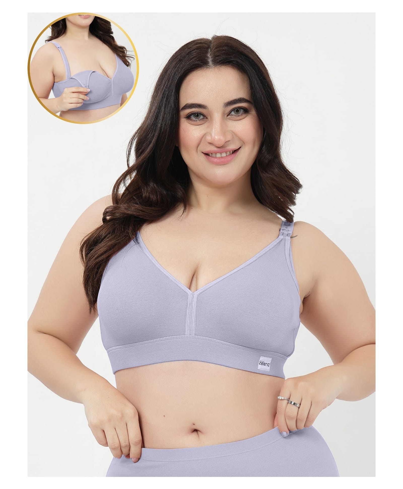 Zelena 95% Cotton 7% Elastane Knit Sleeveless Solid Maternity Padded Maternity Bra - Medium Blue-image-41