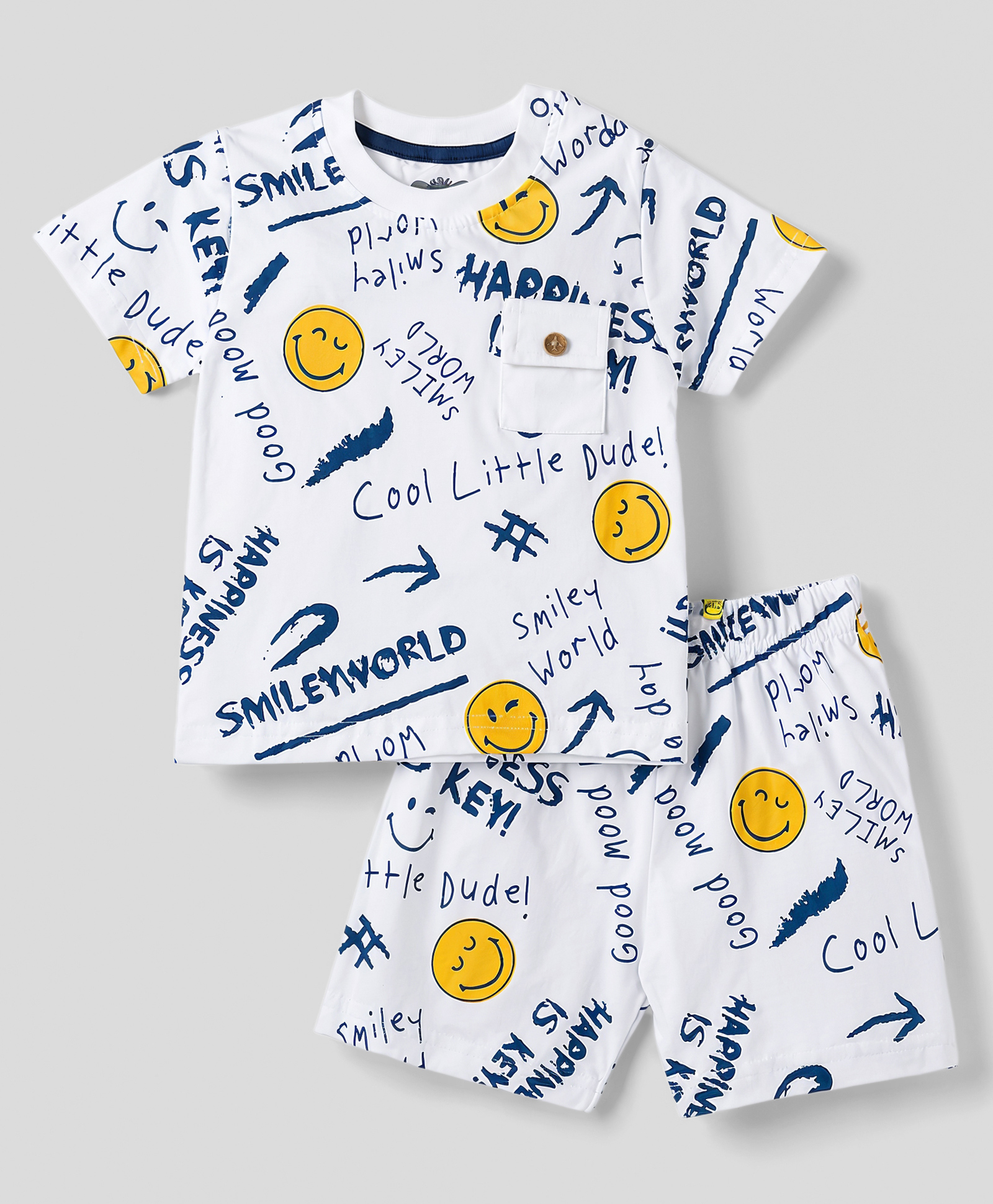 Mini Taurus Knitted Half Sleeves Text Printed Co-Ords T-Shirt & Shorts Night Suit - Navy Blue-image-1