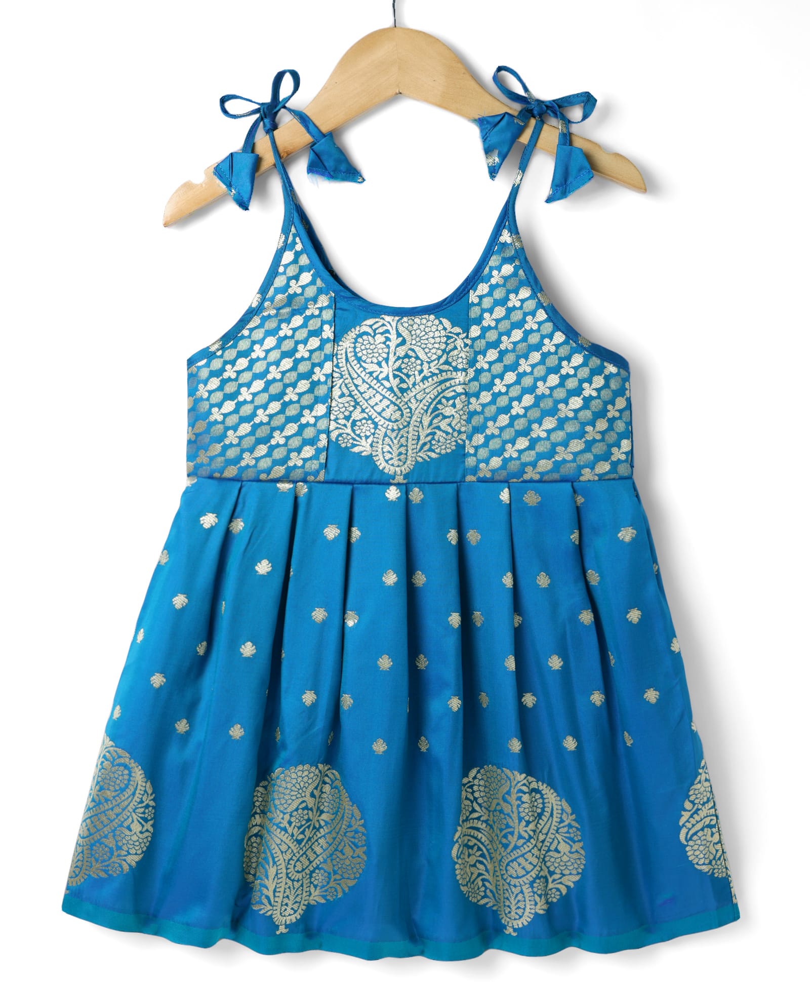 Bhartiya Paridhan Silk Woven Sleeveless Ethnic Dress with Foil Floral Print - Blue-image-31