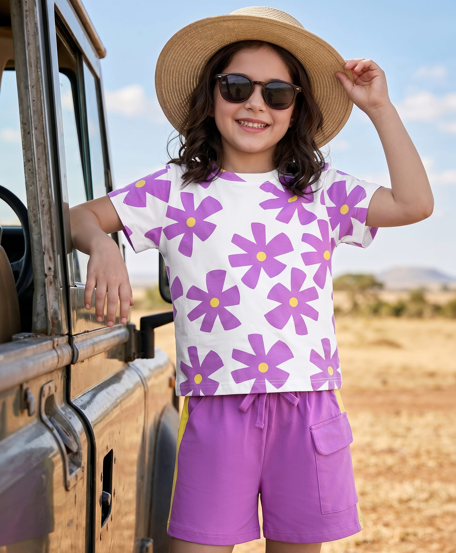 OLLINGTON ST. Sinker Knit Half Sleeves Top & Shorts Set With Floral Print - Multicolor-picture-17