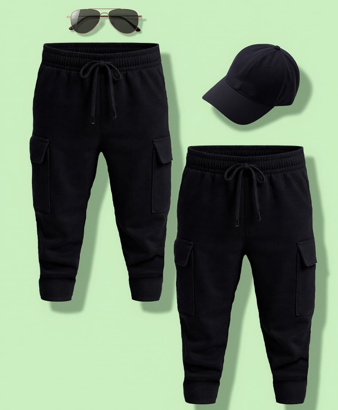 NUSYL Cotton Blend Knit Pack of 2 Solid Cargo Track Pants - Black & Black-picture-14