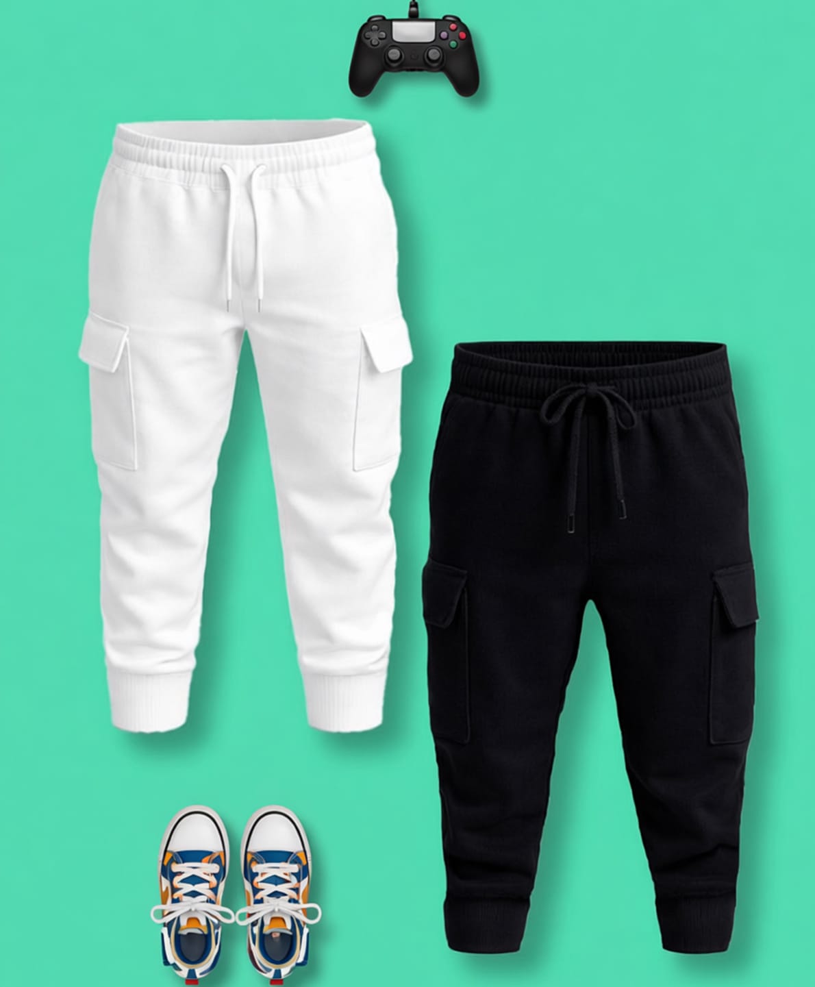 NUSYL Cotton Blend Knit Pack of 2 Solid Cargo Track Pants - Black & White-picture-25