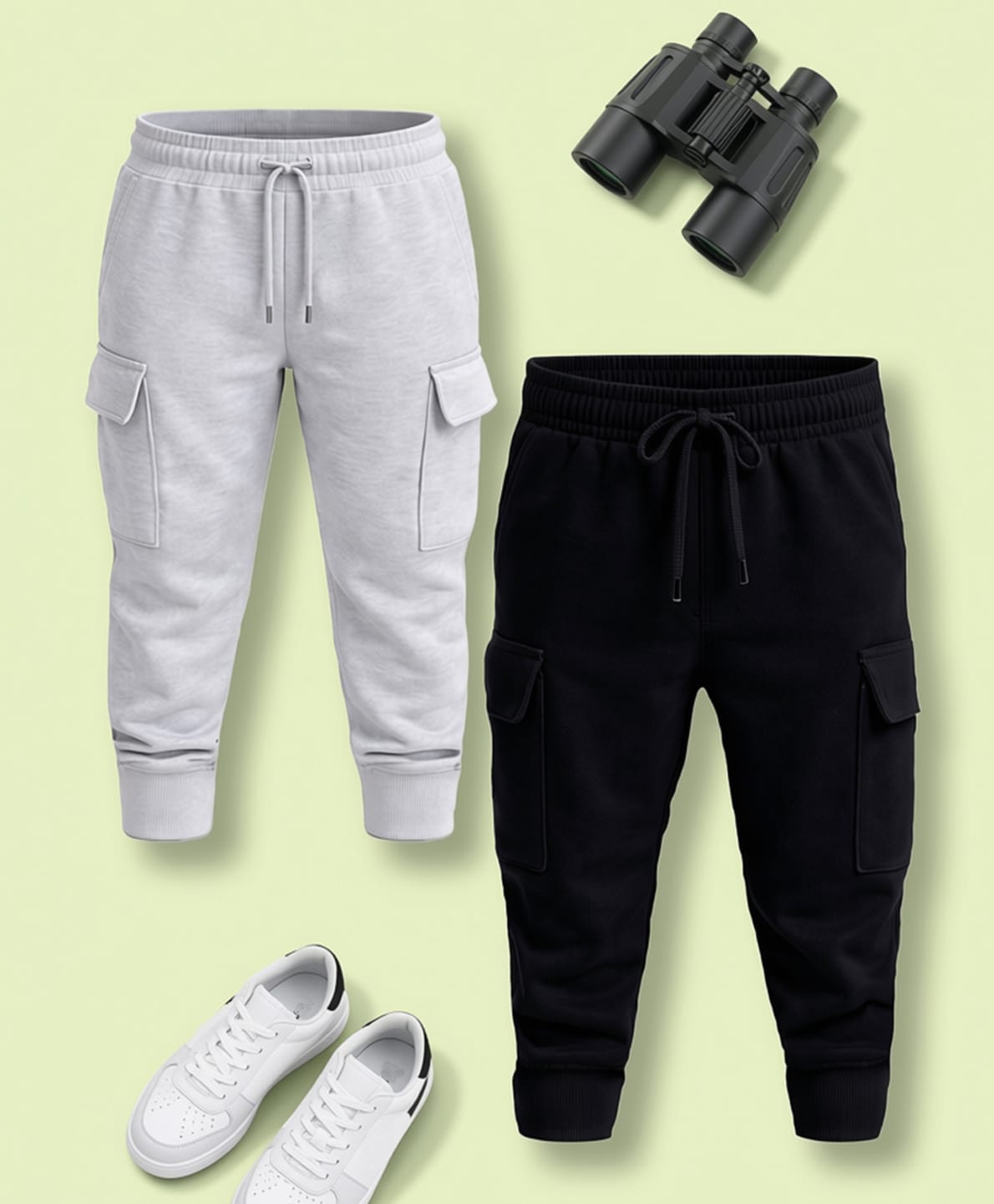 NUSYL Cotton Blend Knit Pack of 2 Solid Cargo Style Track Pants - Black & Grey-picture-38