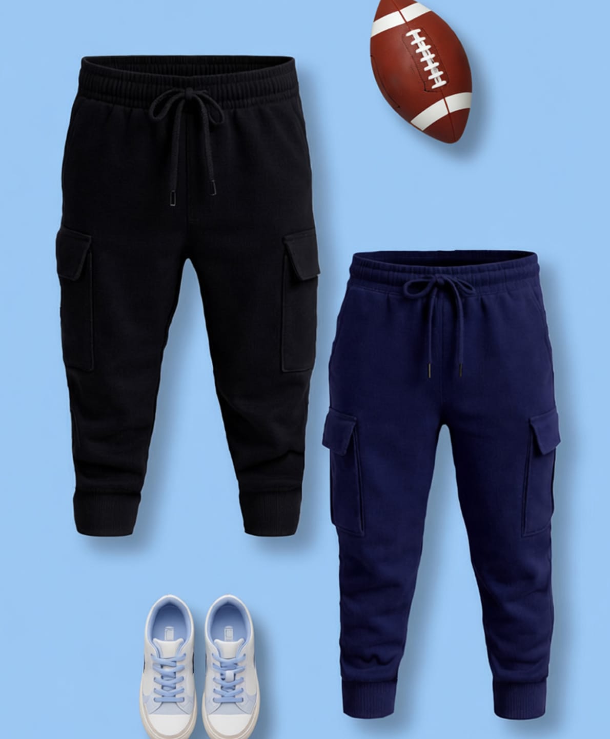 NUSYL Cotton Blend Knit Pack of 2 Solid Cargo Style Track Pants - Black & Navy Blue-picture-14