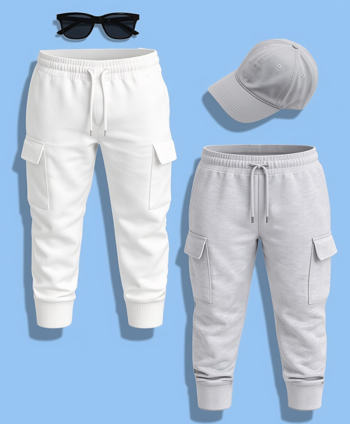 NUSYL Cotton Blend Knit Pack of 2 Solid Cargo Style Track Pants - White & Grey-picture-21