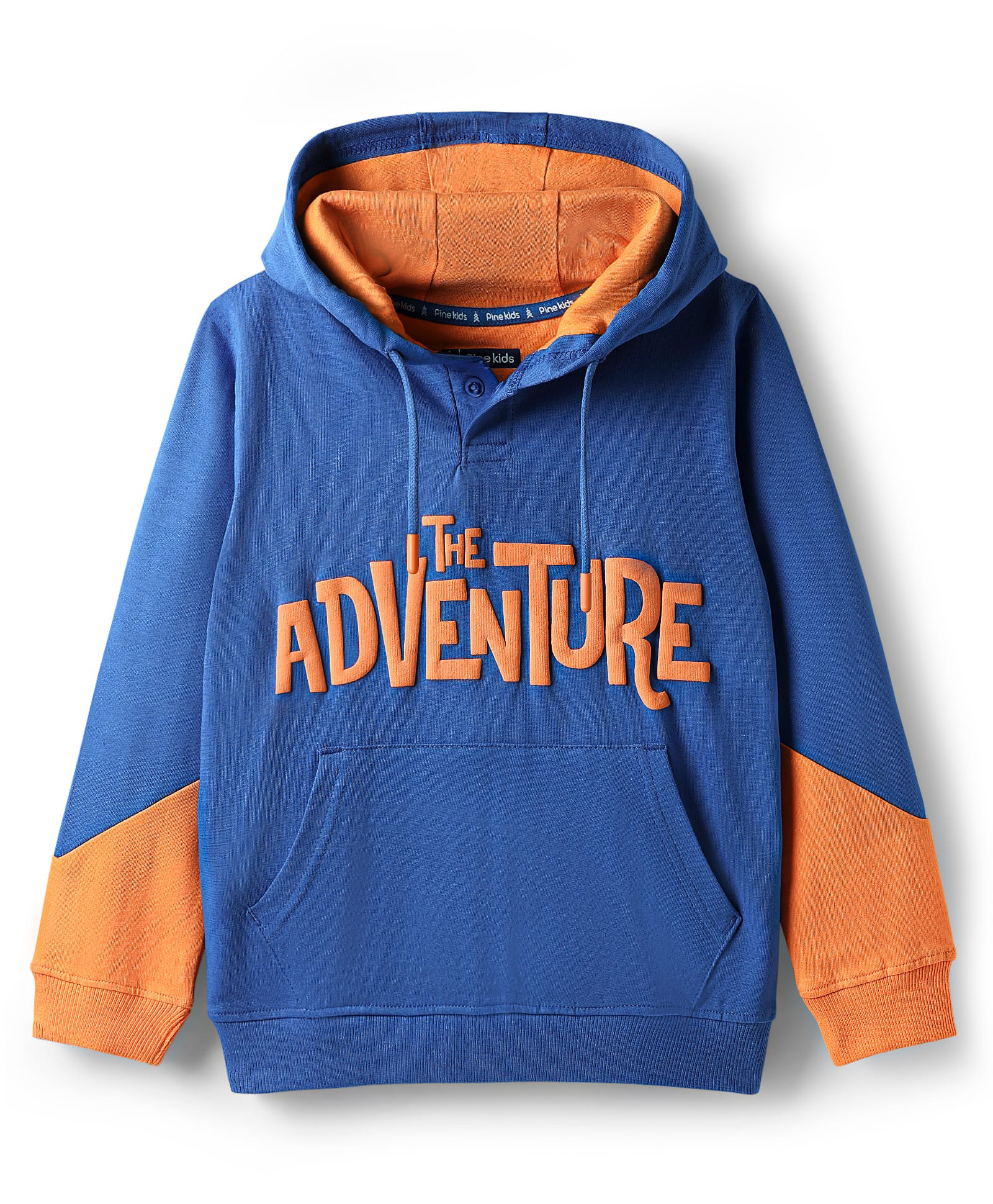 Pine Kids Cotton Knit Full Sleeves Hooded Sweatshirt with Text Print & Kangaroo Pockets - Blue-picture-42