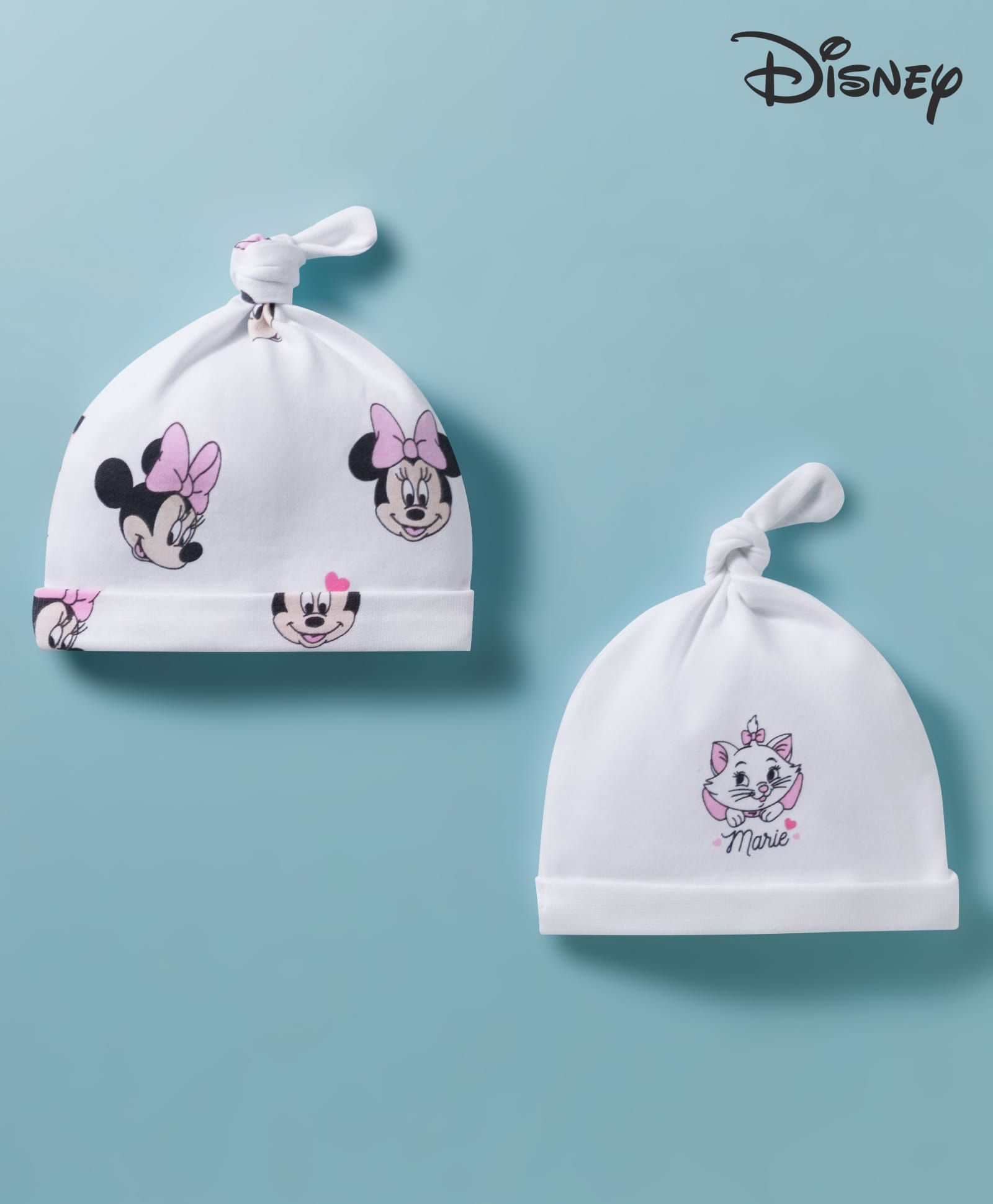 Babyhug Disney Interlock Knit Pony Caps with Disney Character Graphics Pack of 2 White - Diameter 17 cm-picture-33