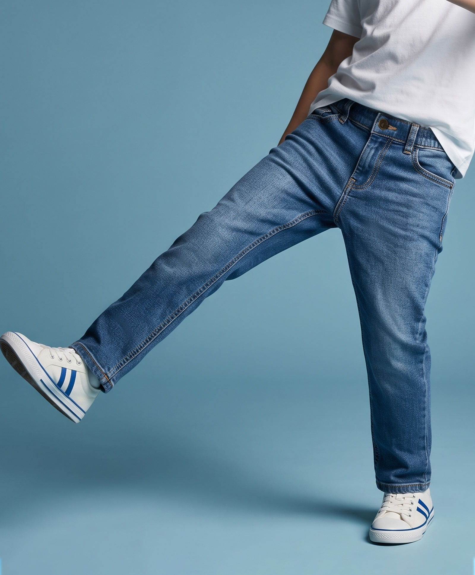 Pine Kids Denim Woven Washed Full Length Jeans - Blue-picture-11