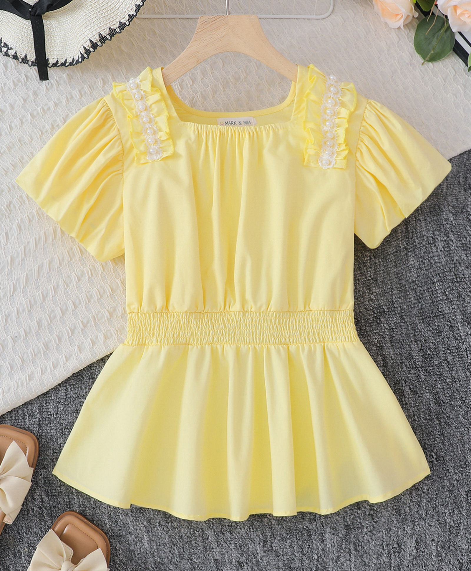 Mark & Mia Cotton Woven Top with Ruffle and Embellishment Yellow 6-7 Years-image-9