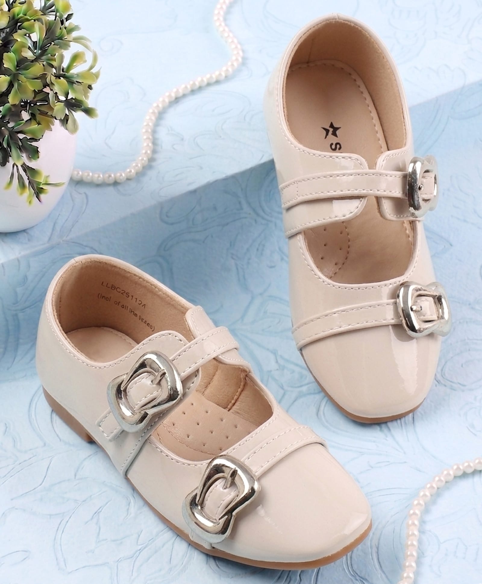 Cute Walk by Babyhug Buckle Closure Solid Ballerina - Beige-image-5