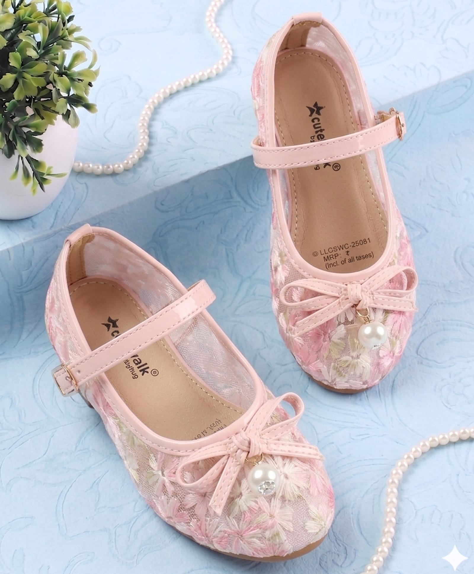 Cute Walk by Babyhug Buckle Closure Floral Embroidered Ballerina With Bow Applique - Pink-image-40