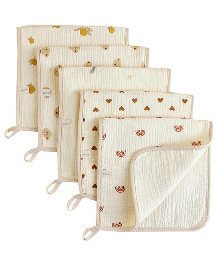 TERI BERI 4 layers Muslin Baby Burp Cloth Set of 5, Ultra Soft Cotton Newborn Towel, Absorbent Feeding Cloth for Babies, Reusable Washable Baby Essentials (Multicolor Prints)-image-38