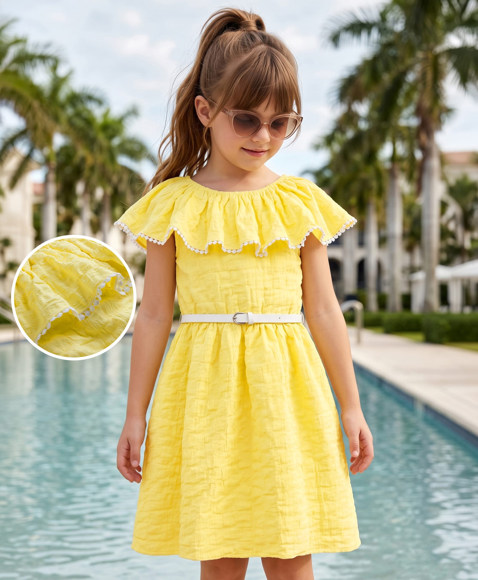 Hola Bonita Cotton Woven Dress Sleeveless Textured Yellow 4-5 Years-image-46