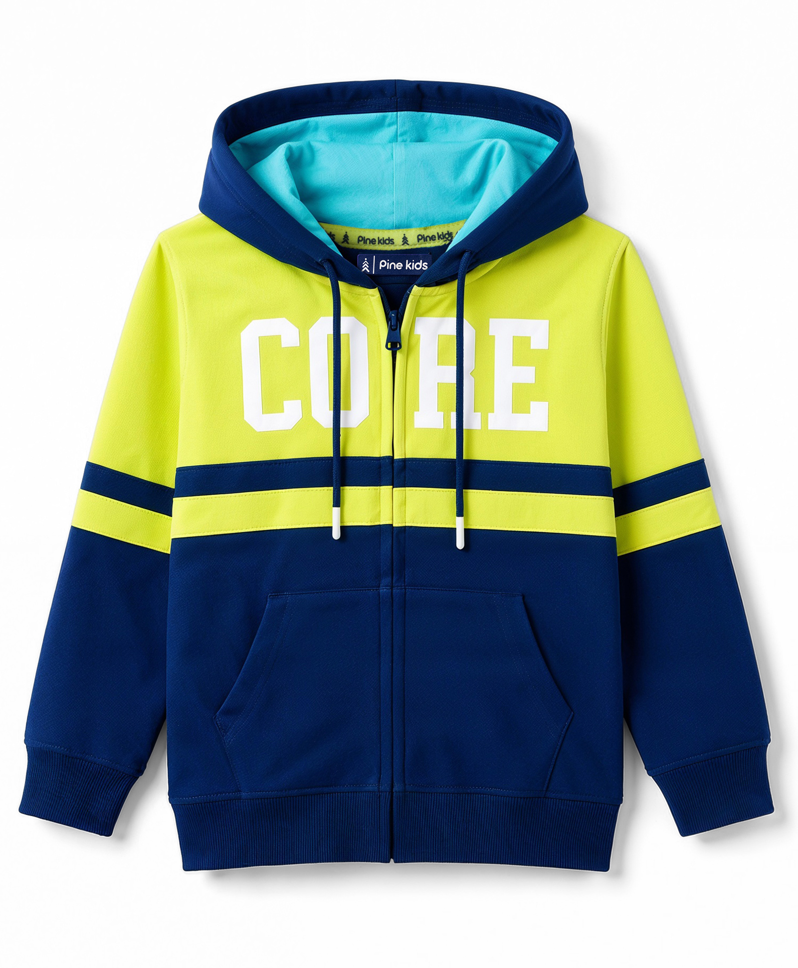 Pine Kids 100% Cotton Knit Full Sleeves Text Printed Hooded Sweatjacket With Kangaroo Pocket - Navy Blue-picture-22