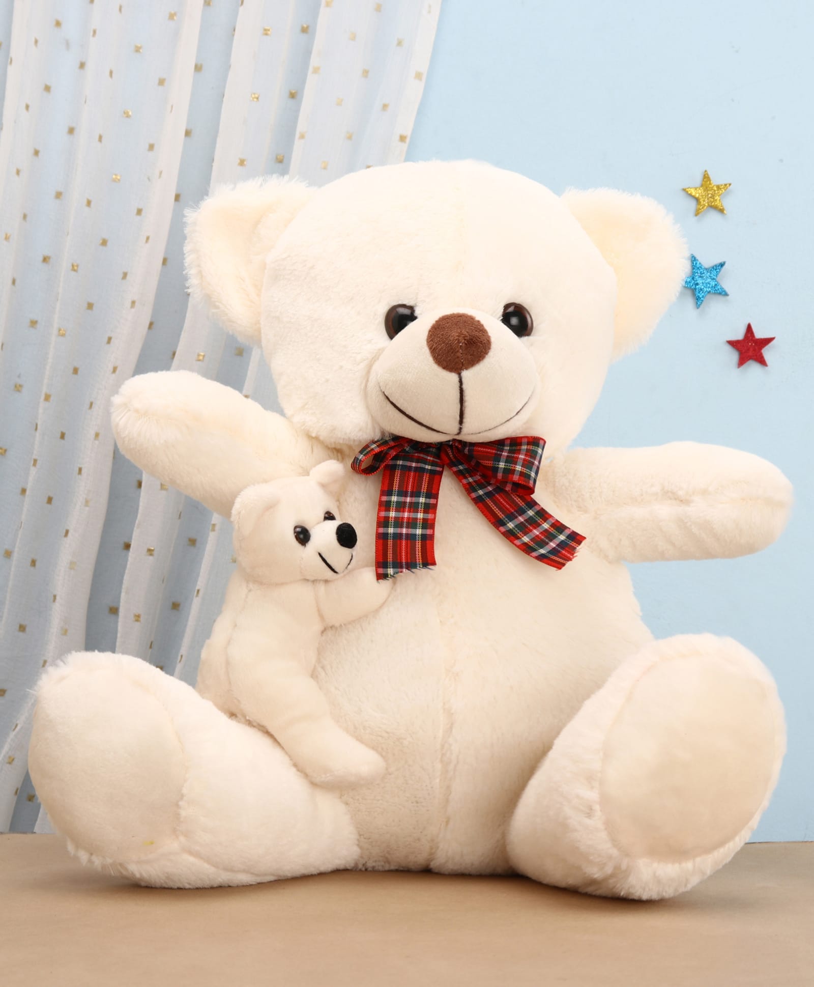 FUNZOO 30 cm Cuddling Mom Teddy Bear Soft Plush Stuffed Toy - White-image-6