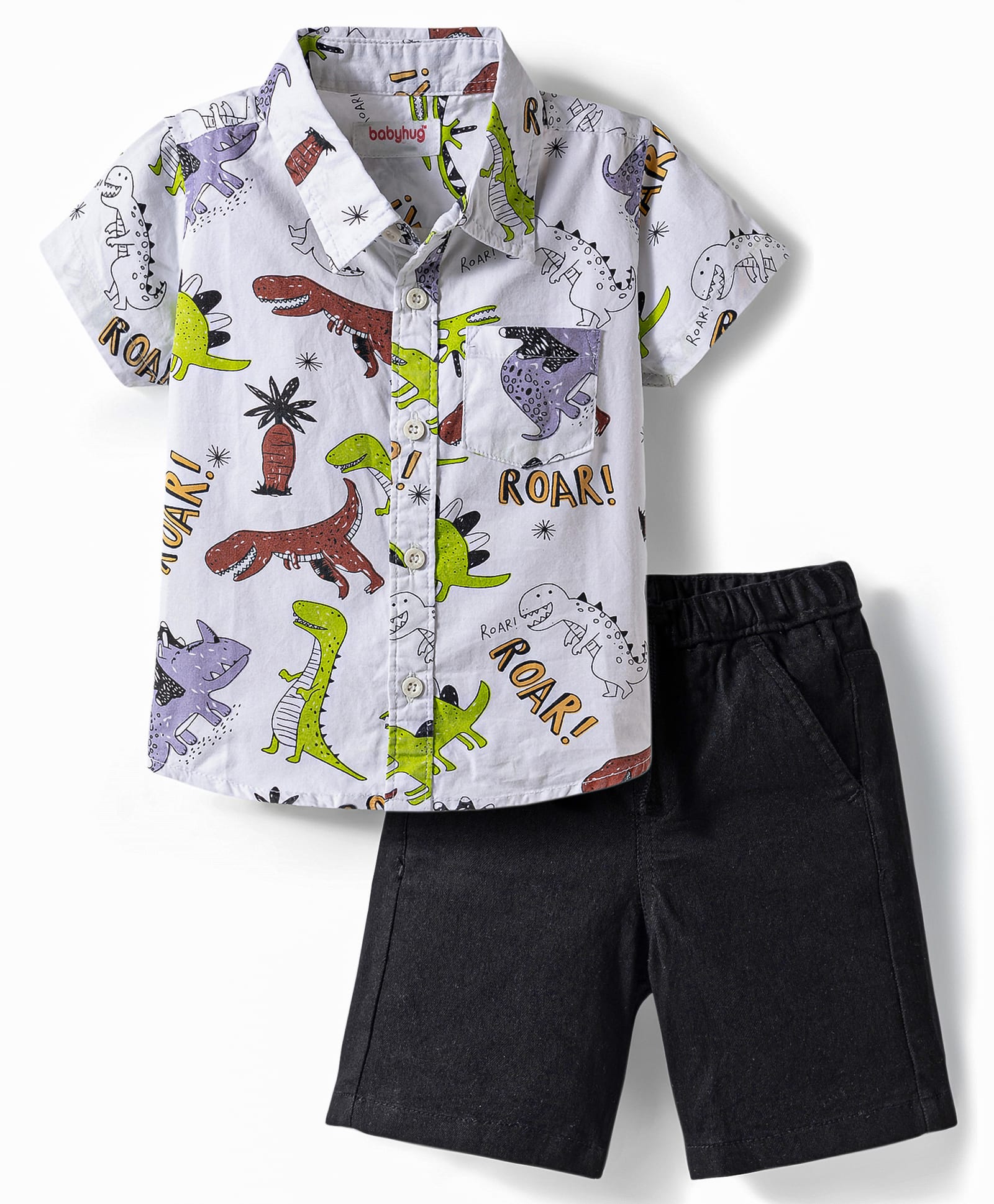 Babyhug Cotton Woven Half Sleeves Dino Printed Shirt & Denim Shorts Set - Multicolor-picture-16