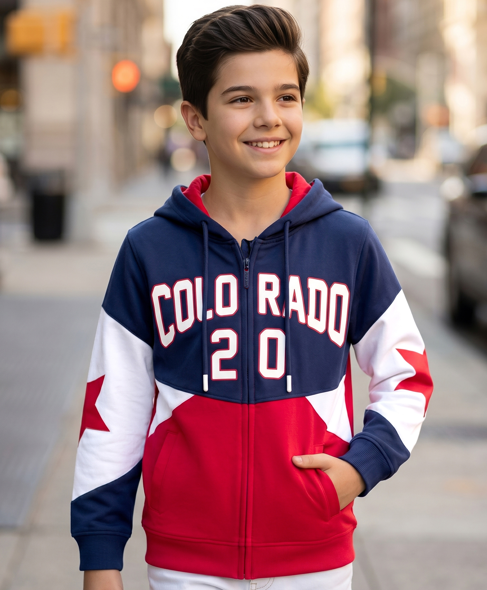 Pine Kids Cotton Knit Full Sleeves Hooded Cut & Sew Text Printed Sweat Jacket - Blue & Red-picture-24