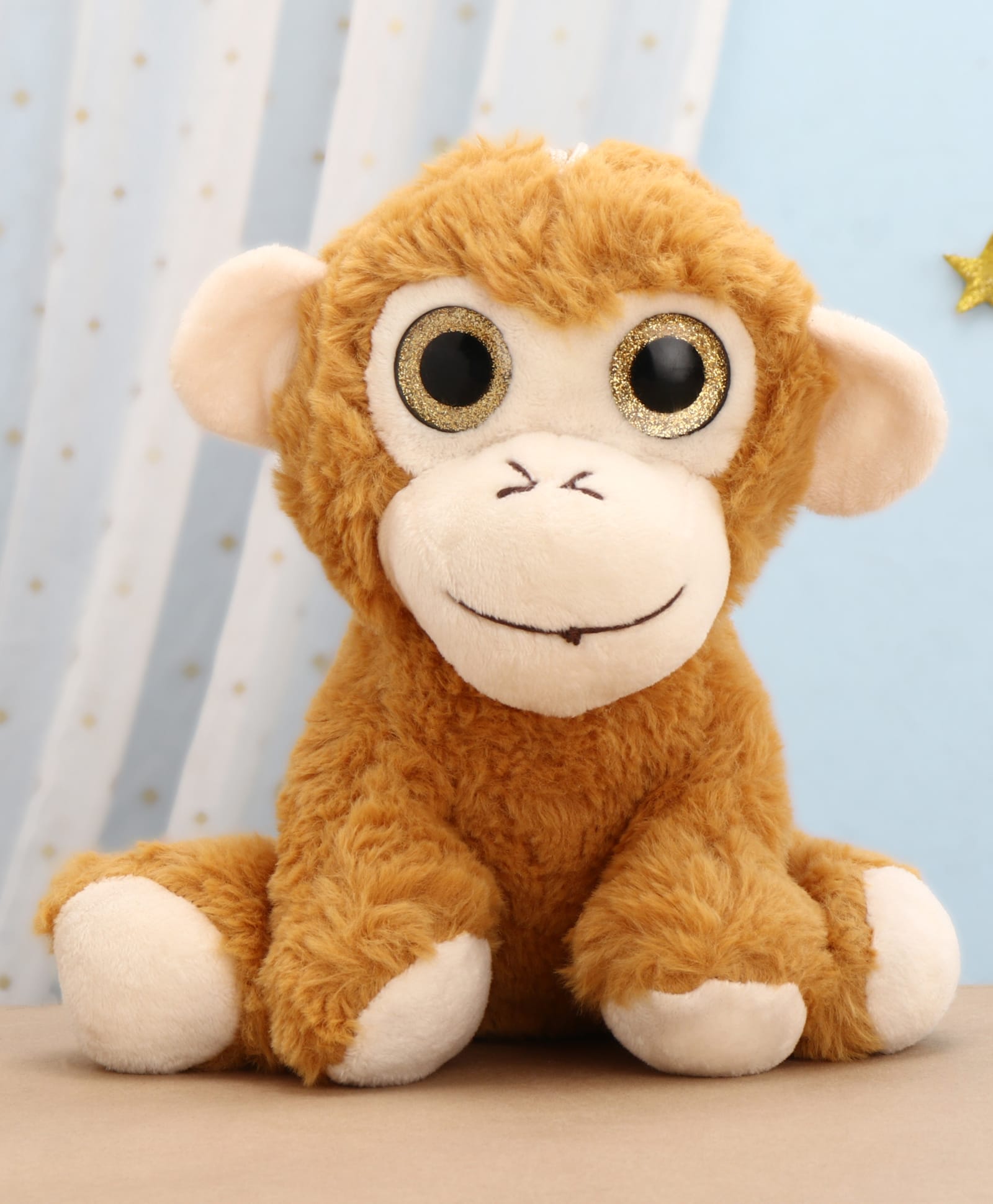 FUNZOO 20 cm Glitter Eyes Monkey Soft Plush Stuffed Toy - Brown-image-49