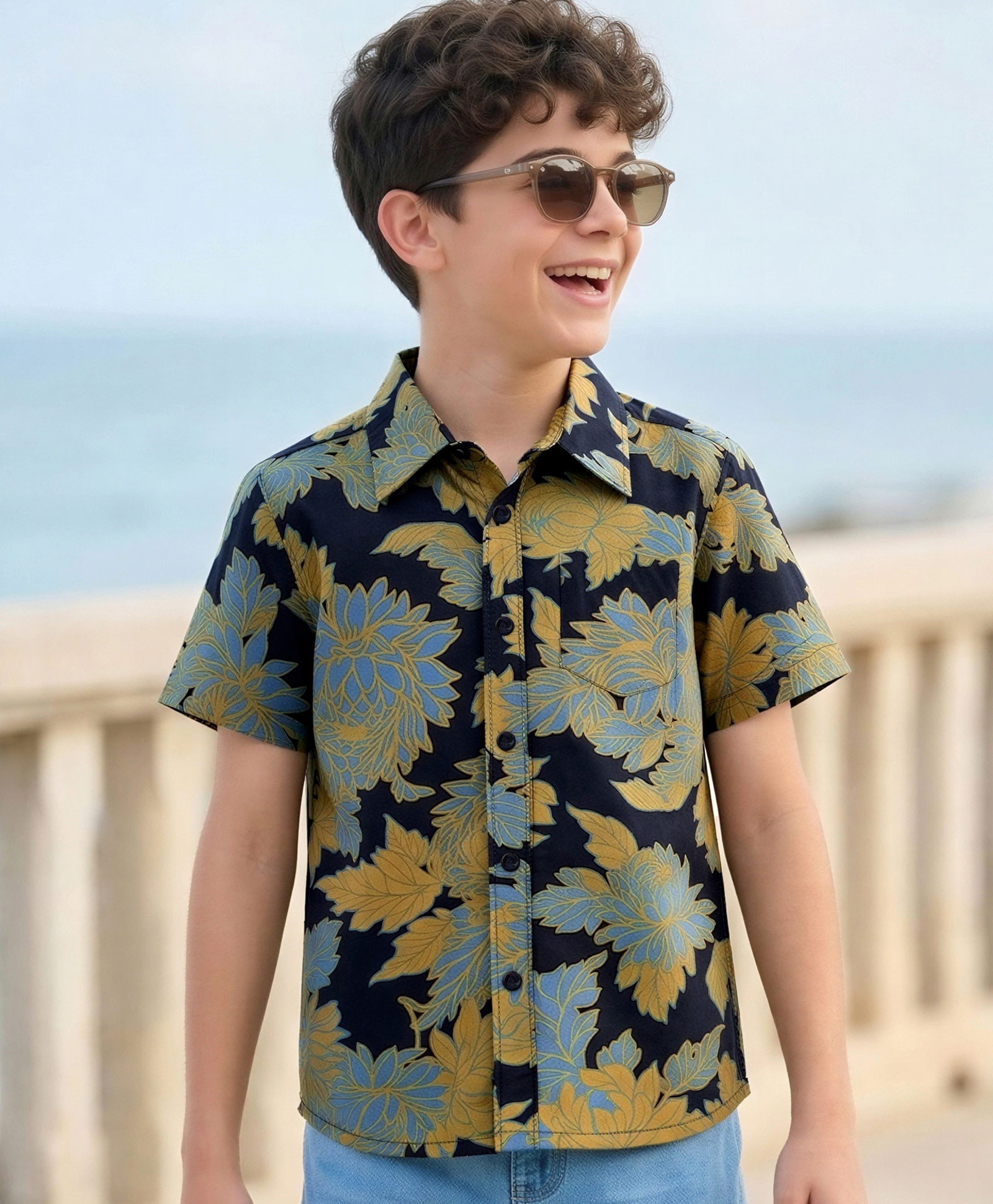 Pine Kids Cotton Woven Printed Half Sleeves Collared Shirt -Navy Blue-image-41