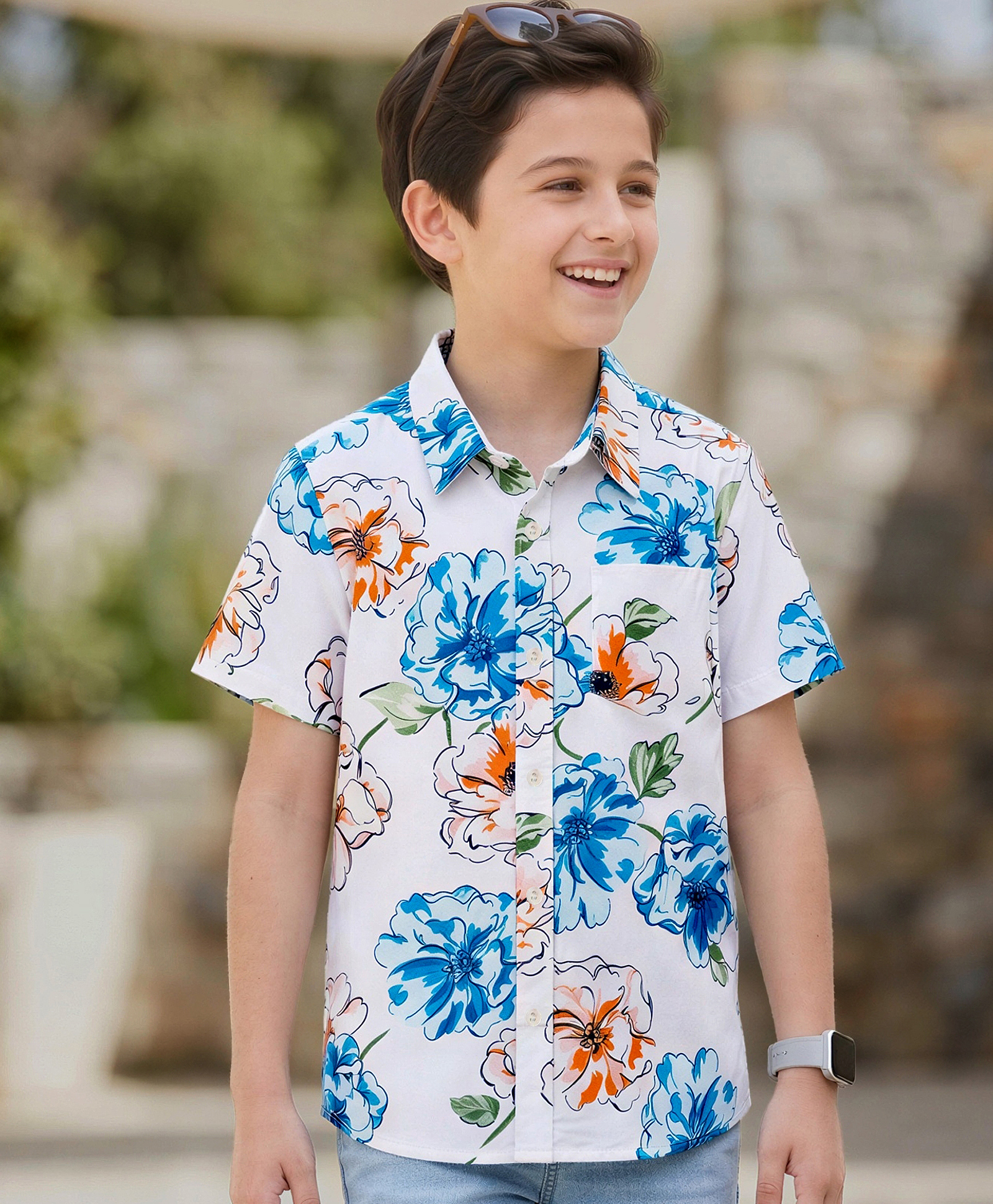 Pine Kids Cotton Woven Printed Half Sleeves Collared Shirt - White-picture-11