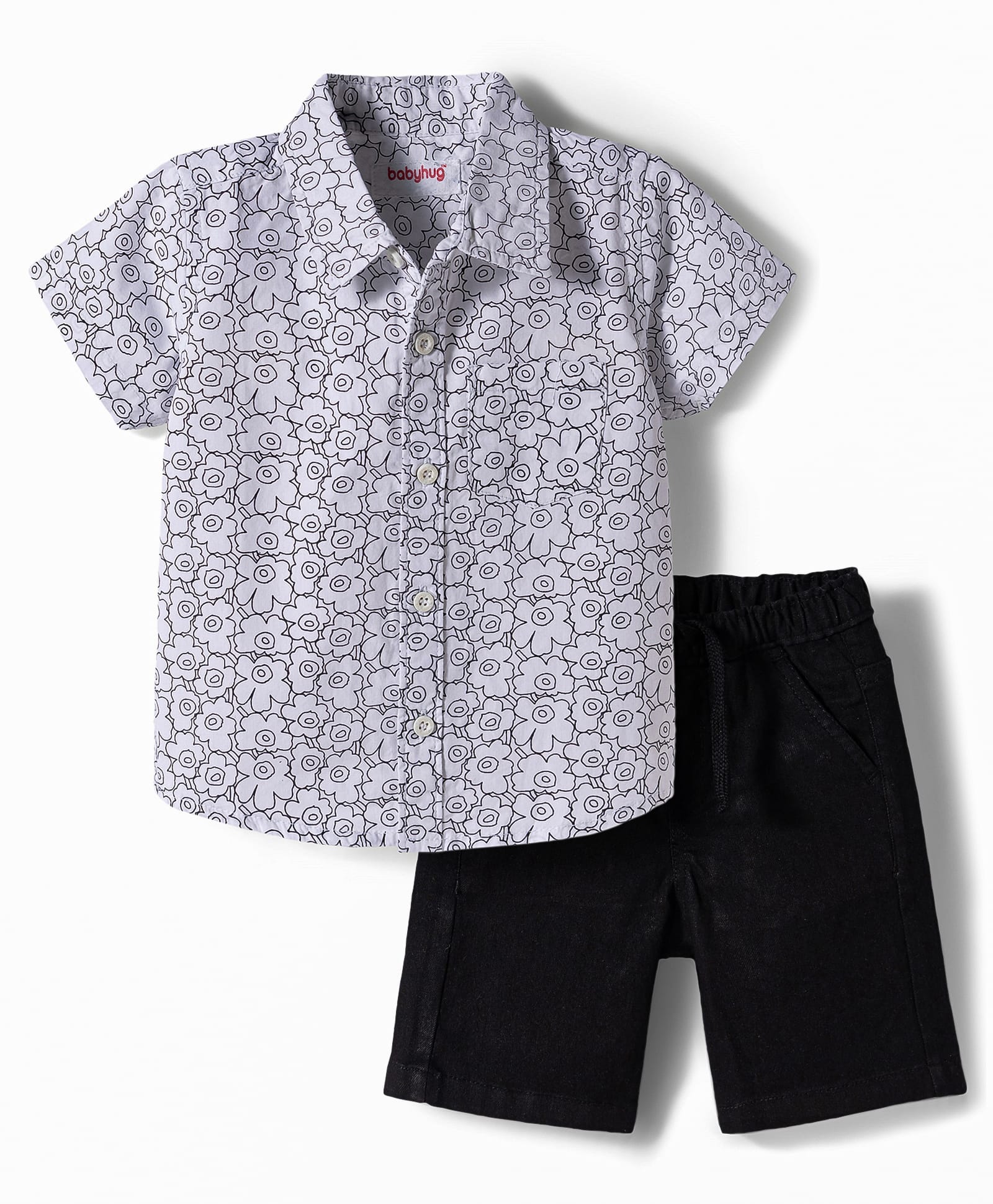 Babyhug Cotton Woven Half Sleeves Shirt & Denim Shorts Set With Floral Print - Multicolor-picture-17
