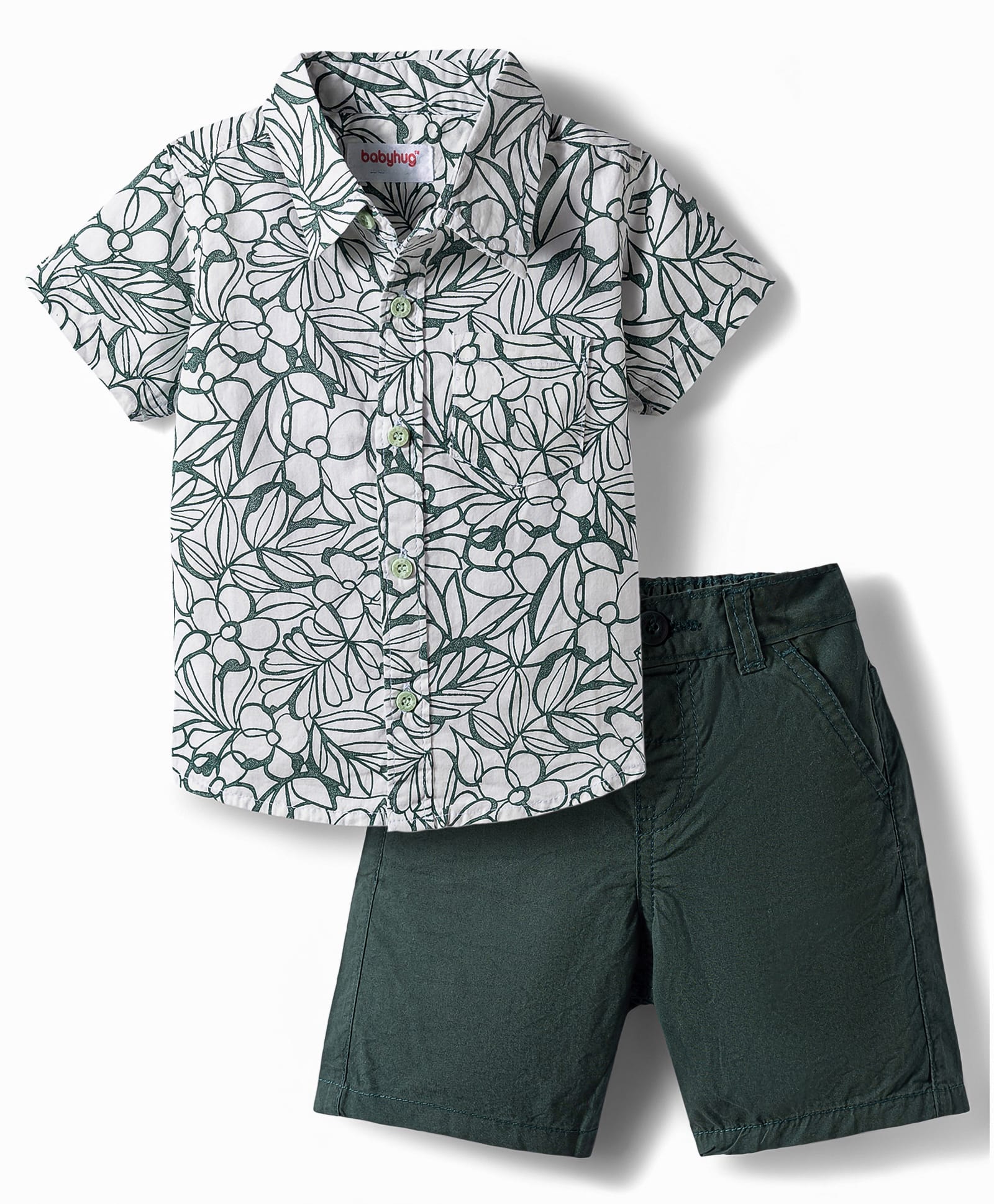 Babyhug Cotton Woven Half Sleeves Shirt & Shorts Set With Floral Print - Multicolor-image-19